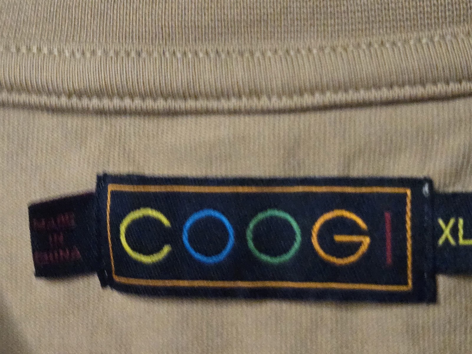 Coogi T Shirt Mens XL Tan Embroidered Logo Front Back Textured Pattern