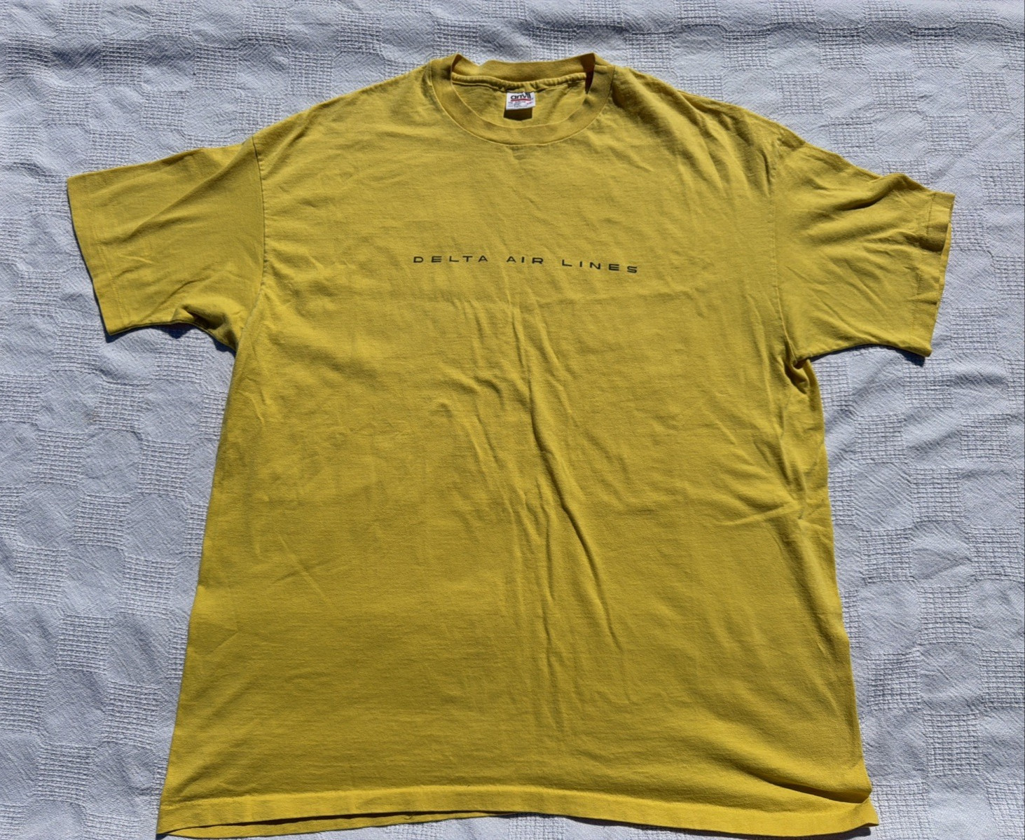 Delta Air Lines Anvil Yellow Employee Shirt Size XXL USA Vintage
