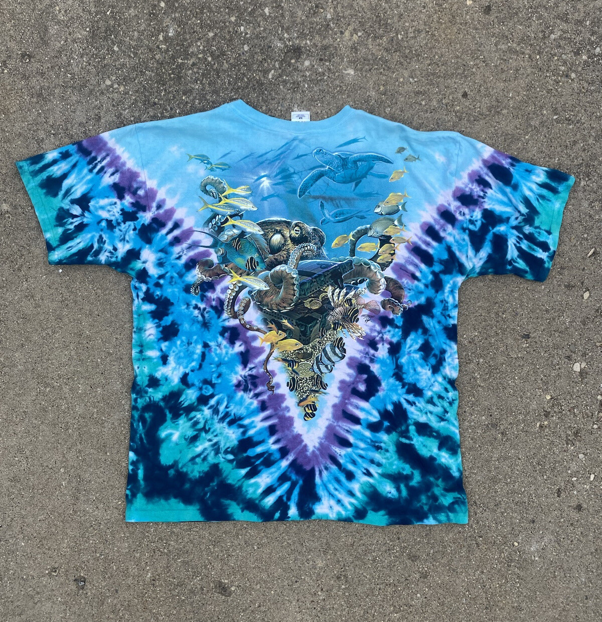 Vintage Liquid Blue Aquatic Oceanlife Tie Dye Shirt XL 2000 Y2K