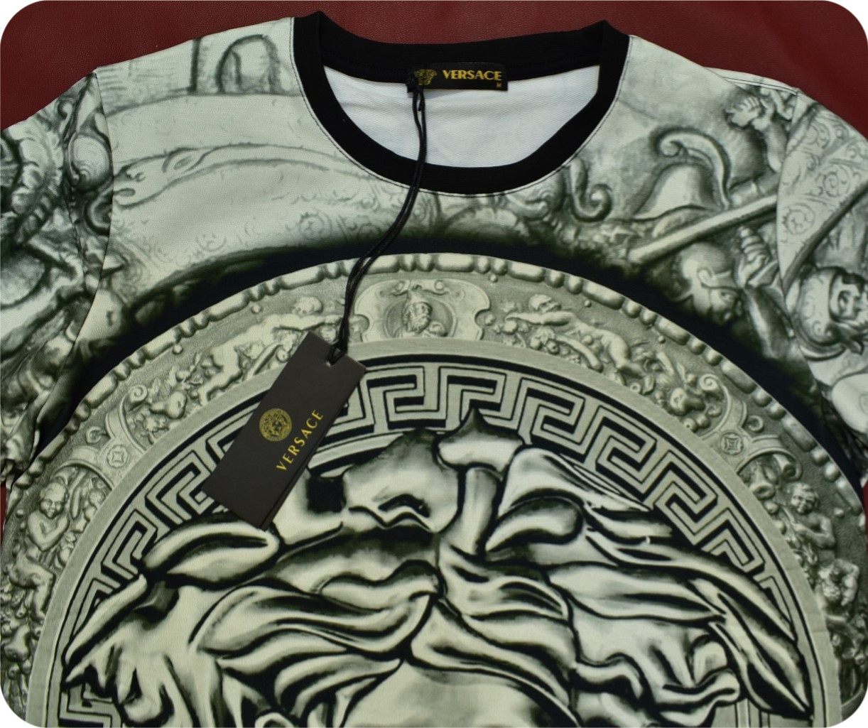 Versace Men’s Medusa Warrior Baroque Long Sleeve T-Shirt Black Silver Size 3XL