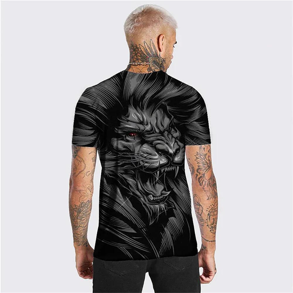 3d Print Men T Shirt Black Lion Gaze Fashion Graphic Short Sleeve Tee Classic