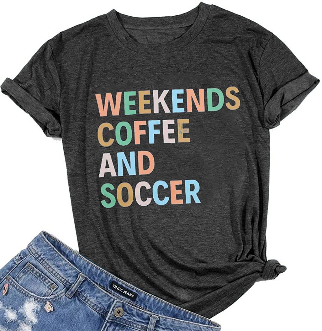 Weekends Coffee and Soccer Mom T Shirt – Soccer Gift Shirt (M, Dark Grey)