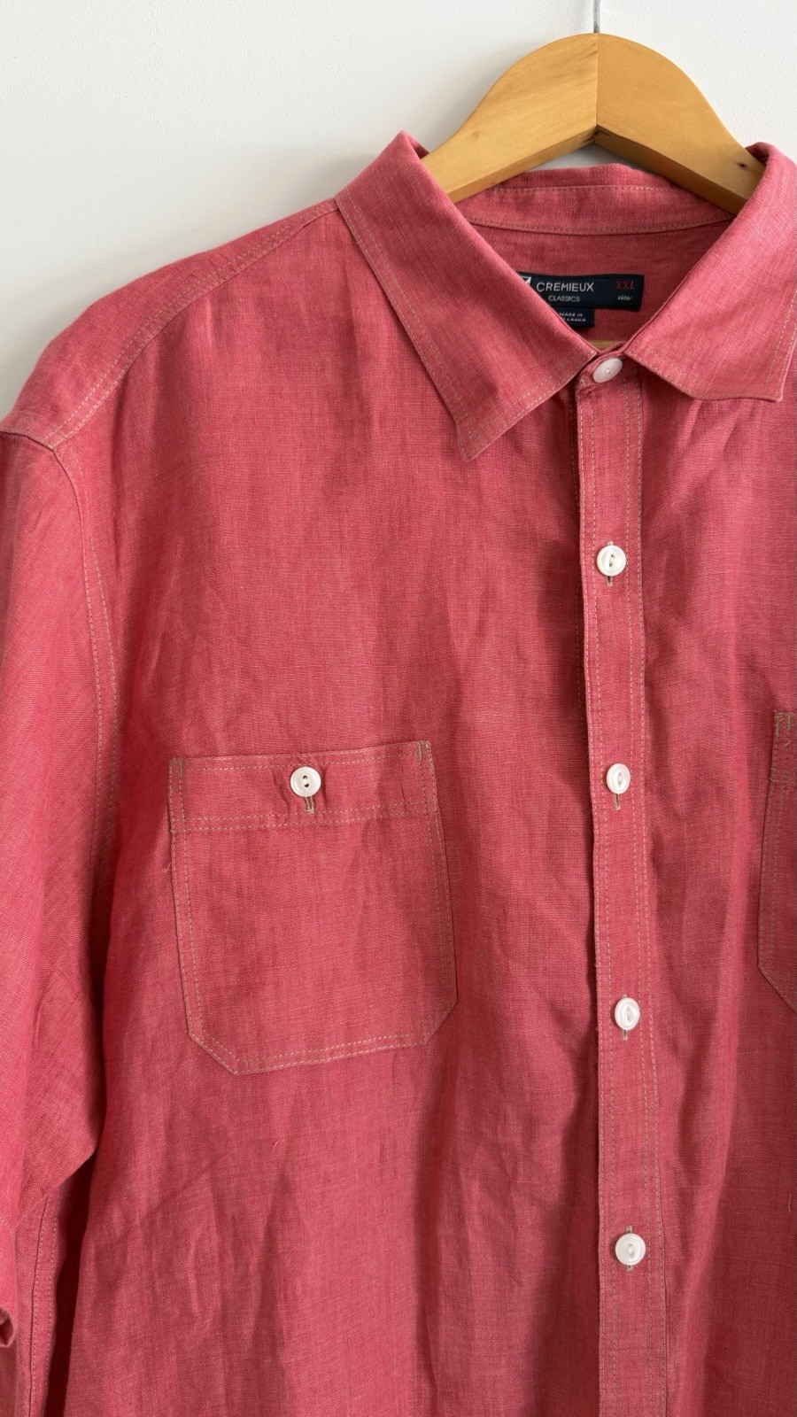 Cremieux Mens 100% Linen Long Sleeve Button Up Shirt Size XXL Red Collared Soft