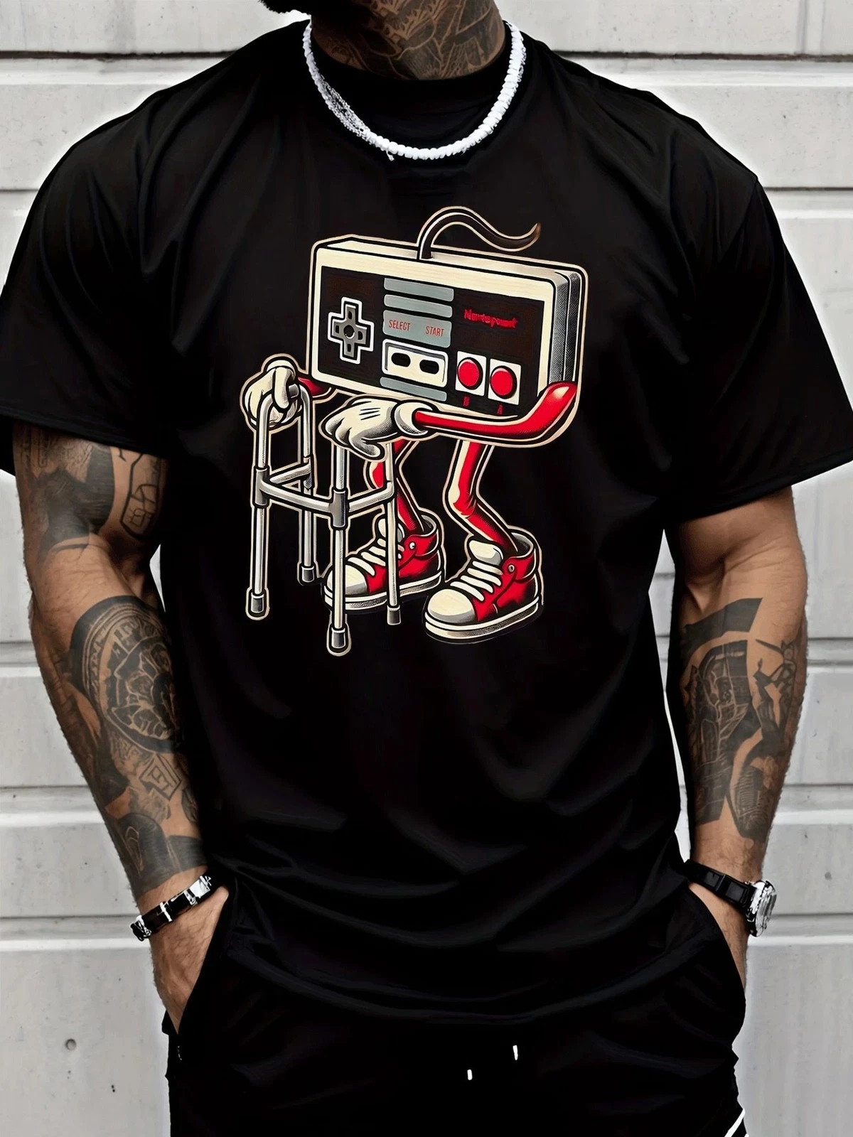 Short Sleeve Men’s Fashion Street Style Casual Trendy Graphic T-Shirt with Retro