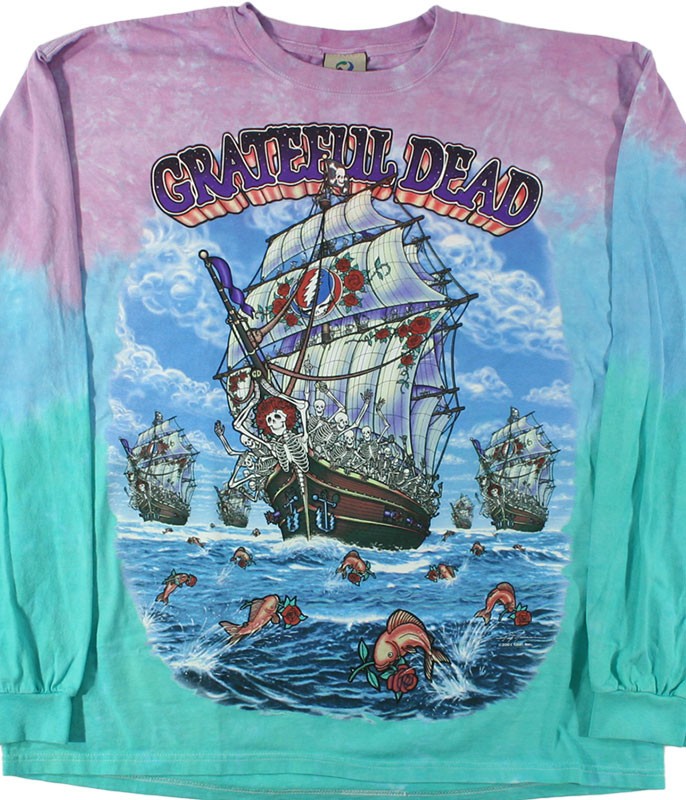 Grateful Dead Ship Of Fools Tie-Dye Long Sleeve T-Shirt Liquid Blue