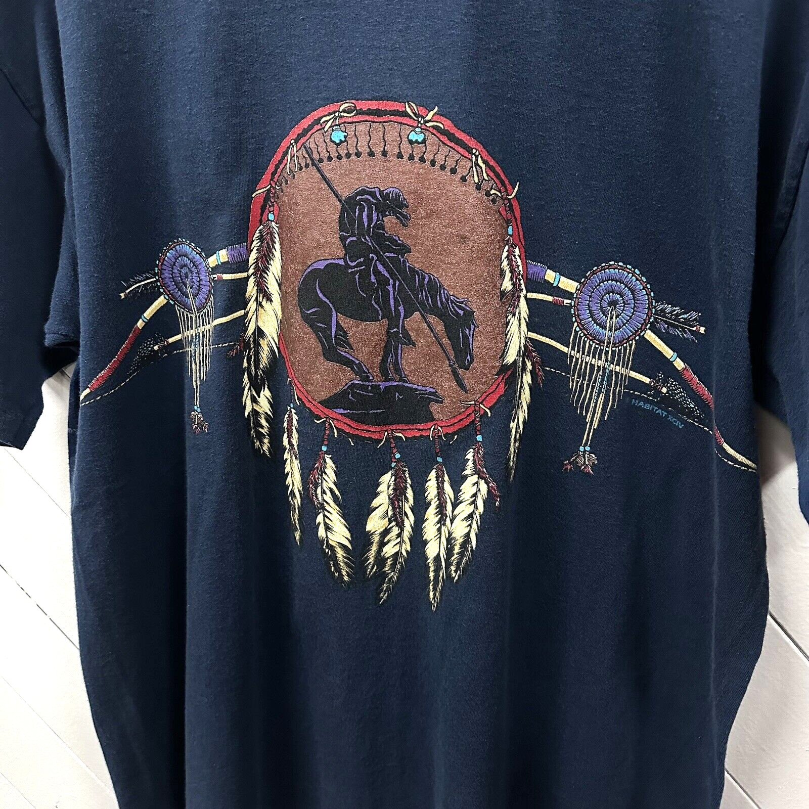 Vintage Native American Indian Dreamcatcher T Shirt Sz XL Blue USA Double Sided