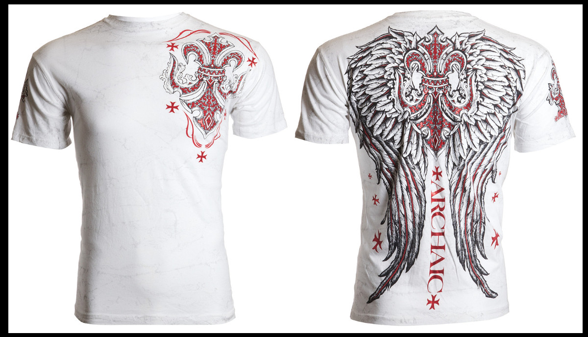 ARCHAIC by AFFLICTION White BRIGAND Wings Short Sleeve Slim Fit Y2K T-shirt NWT