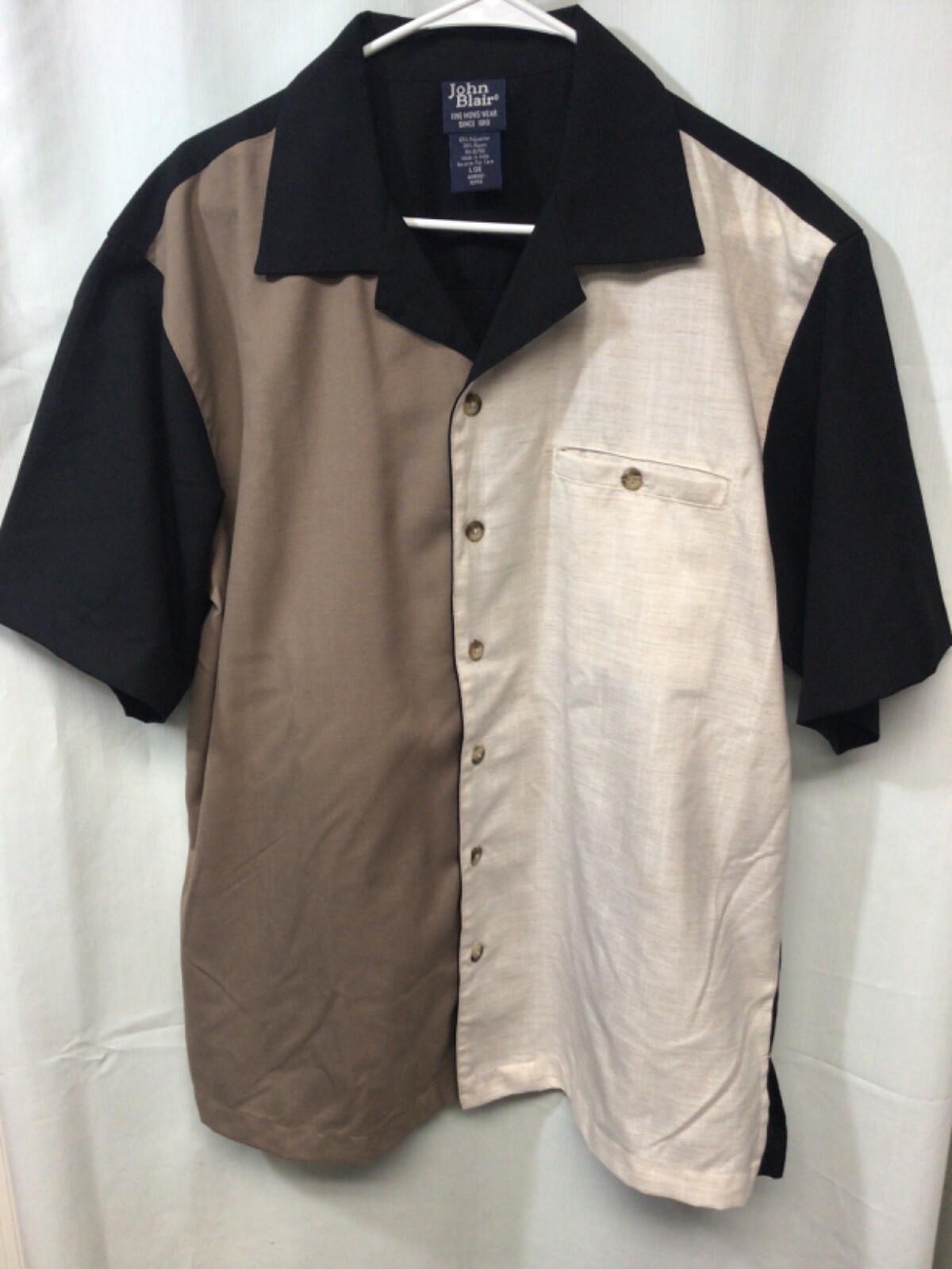 John Blair Beige/Tan/Black Large Hawaiian Style Rayon Blend Shirt Sleeve ShirtB6