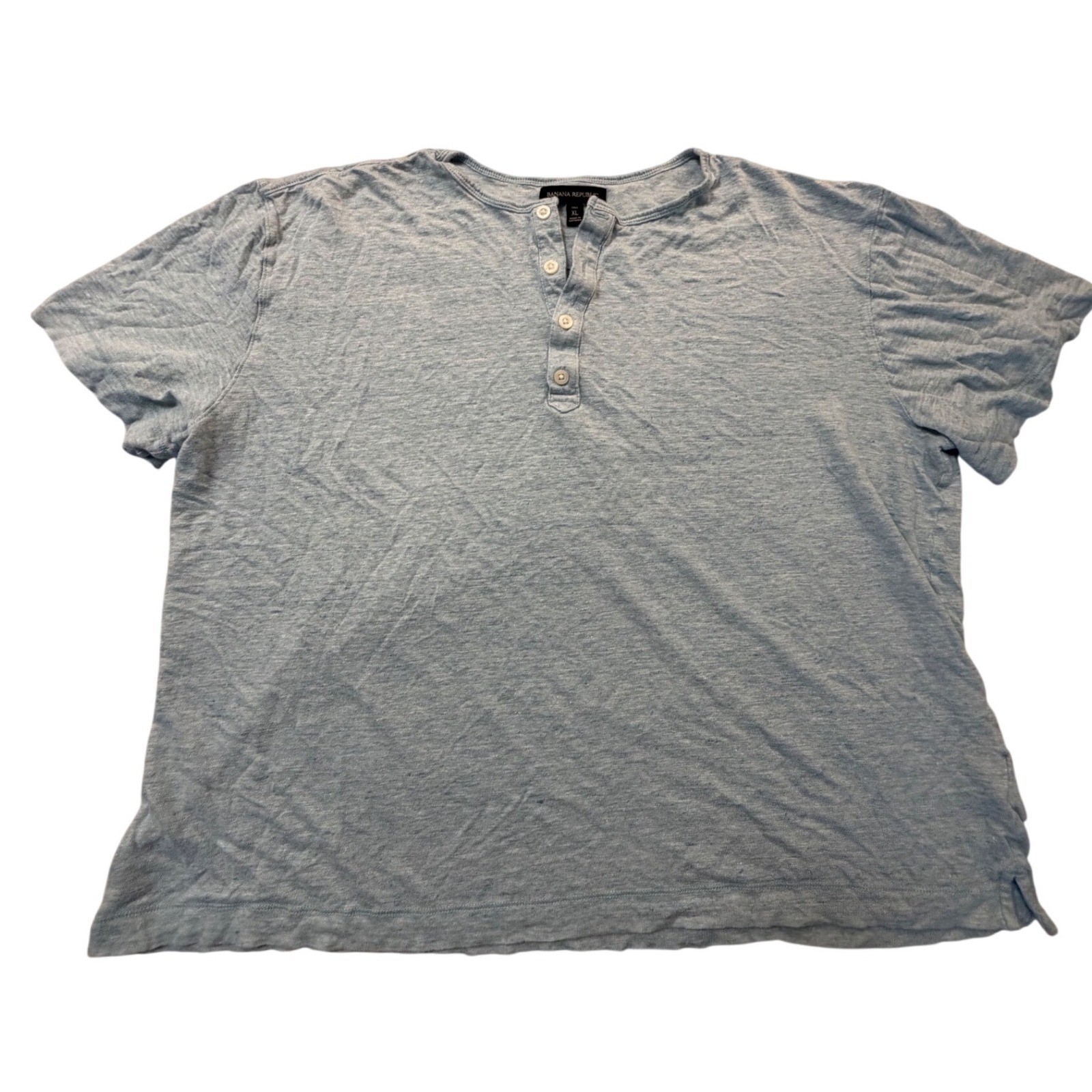 Banana Republic Mens XL Tall Blue 100% Linen Short Sleeve Henley Shirt