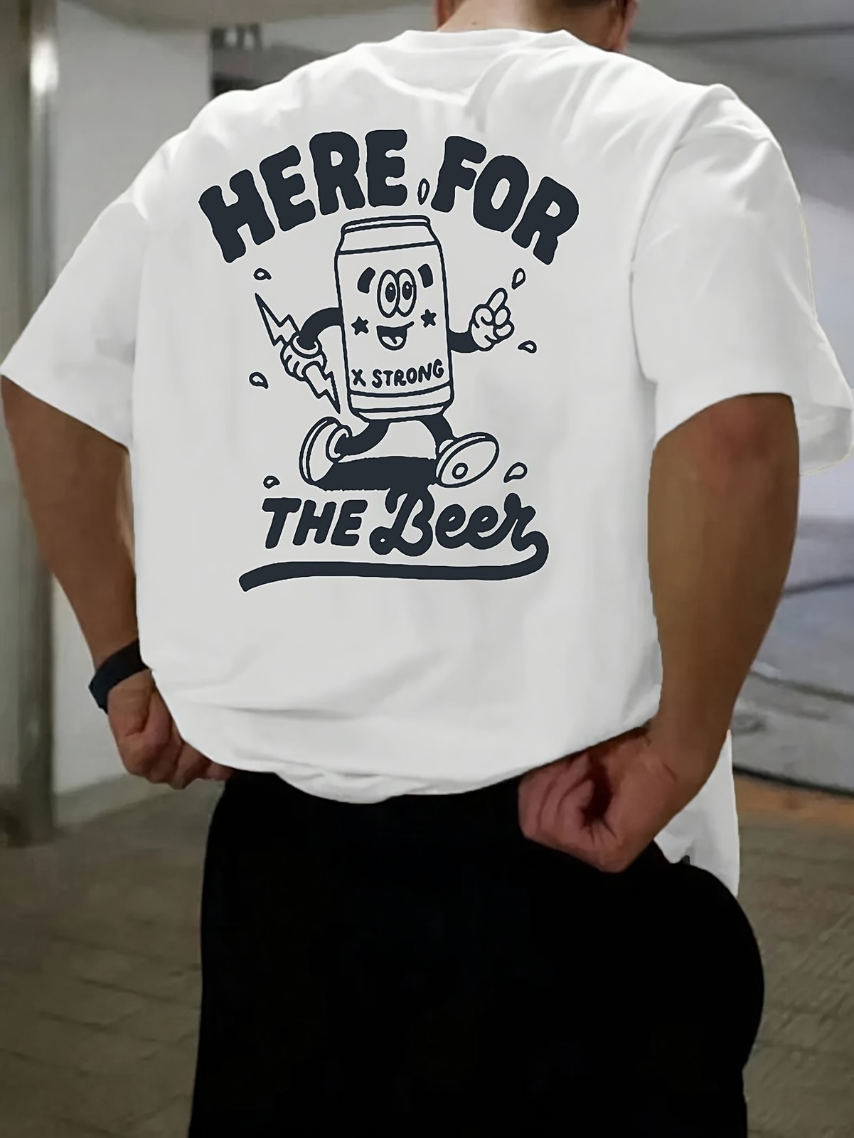 Here For The Beer Retro Cartoon T-Shirt – Strong Ale Character Back-Print Tee