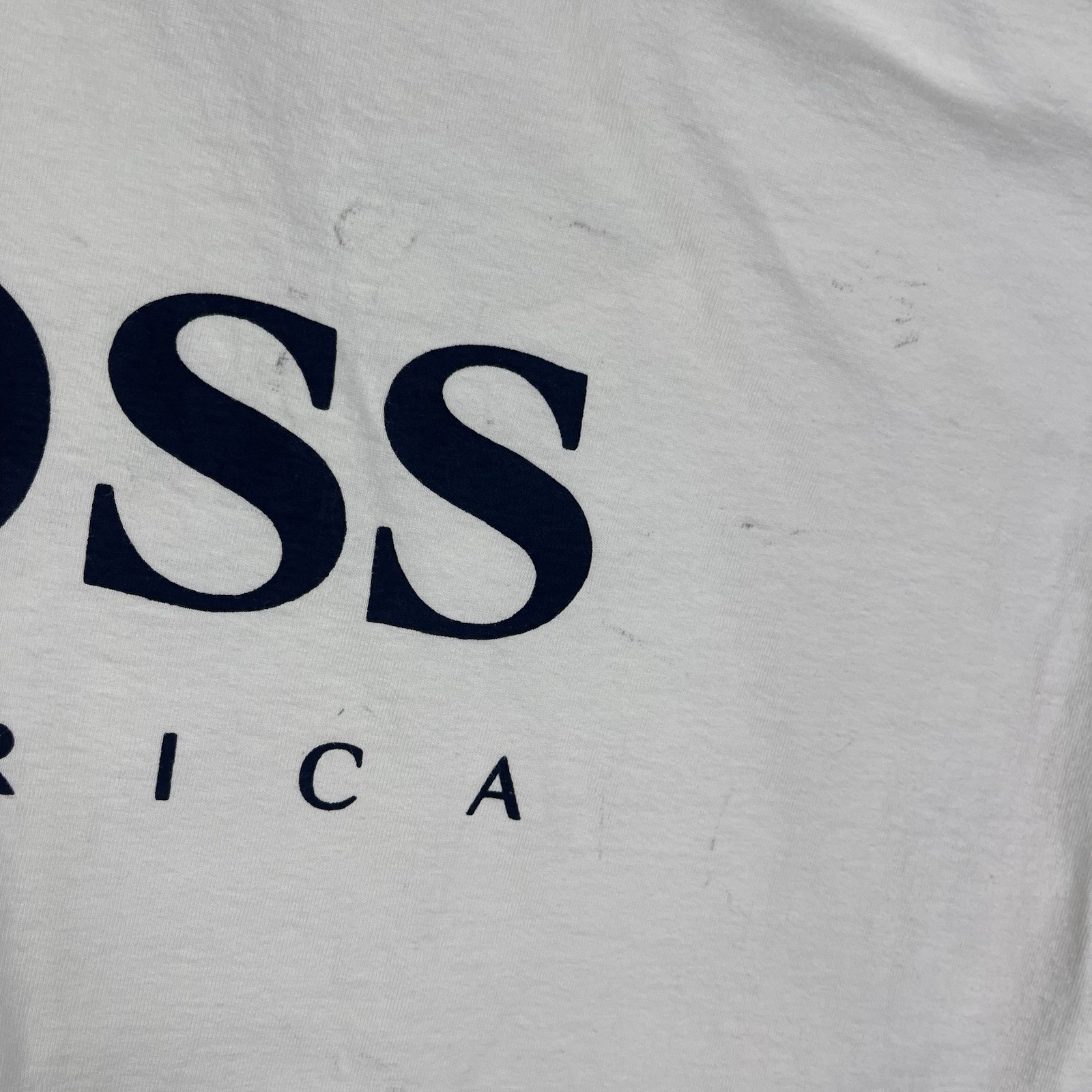 Vintage Hugo Boss T Shirt Mens XL America USA Made White Designer 90s Hip Hop