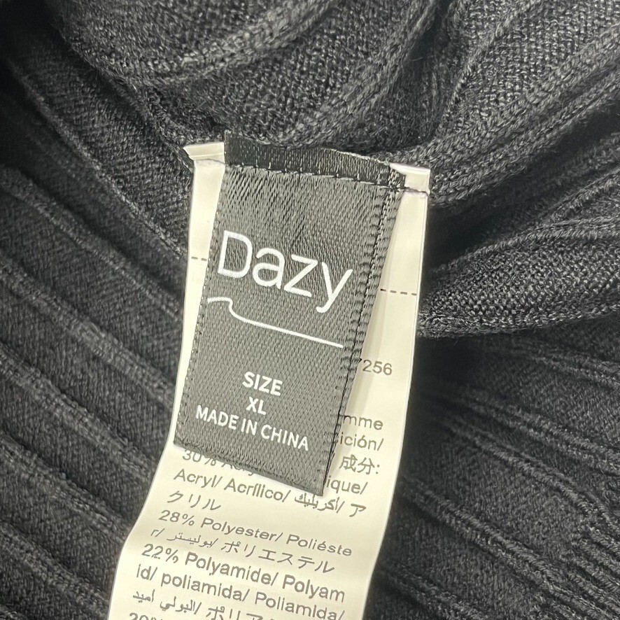 Dazy Black Ribbed Knit Long Sleeve Collared T-Shirt Men’s Size X-Large NEW