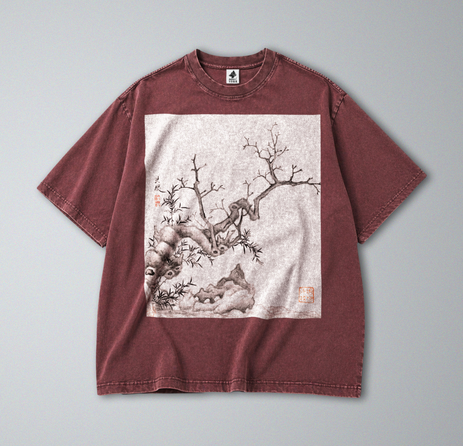 100% Cotton Tee – Unisex Retro Oversized Fit – Chinese Botanical Print