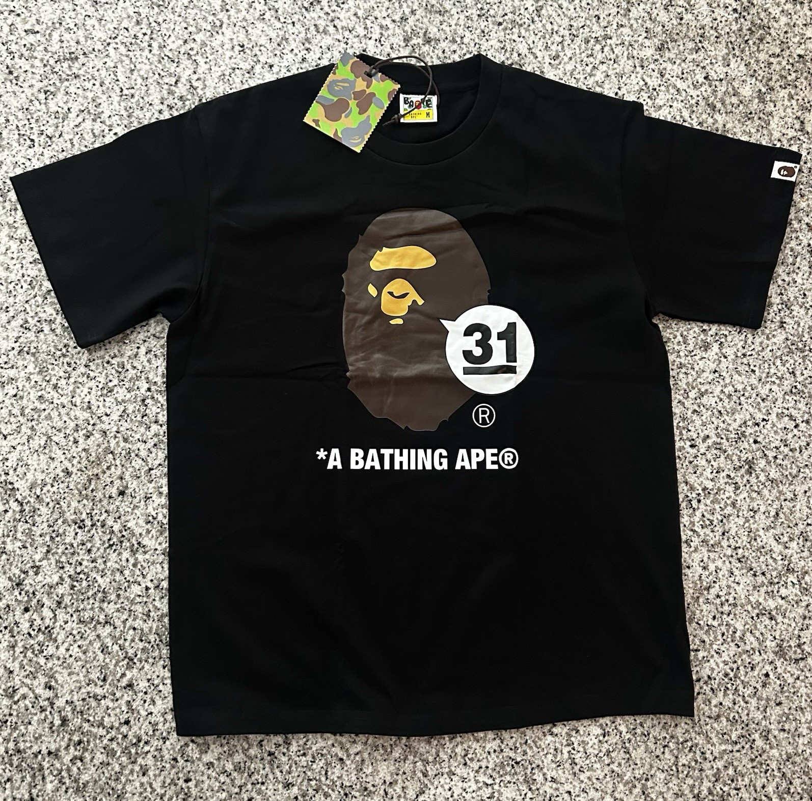 A Bathing Ape BAPE Men’s Black Logo Graphic Print Crew Neck Tee M New w/ Tags