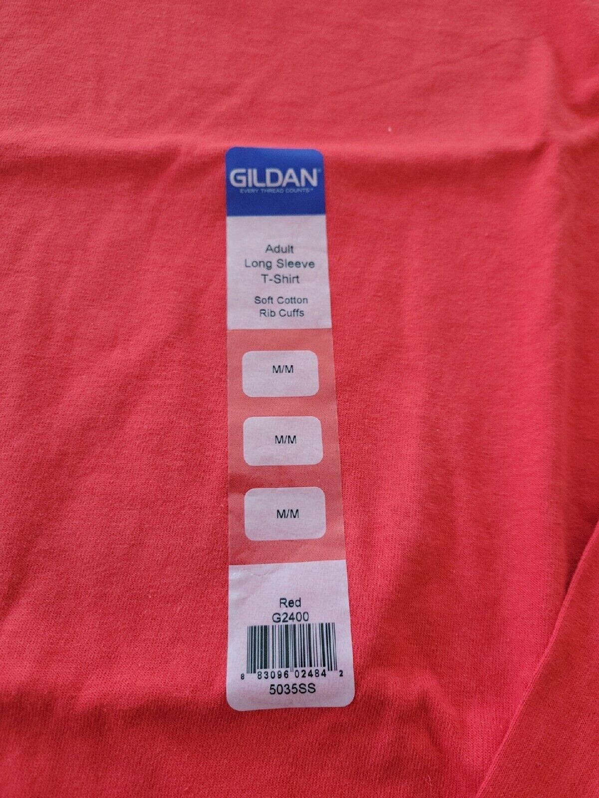Gildan Ultra Cotton Mens Crewneck Long Sleeve T-Shirt Med 2400 Red
