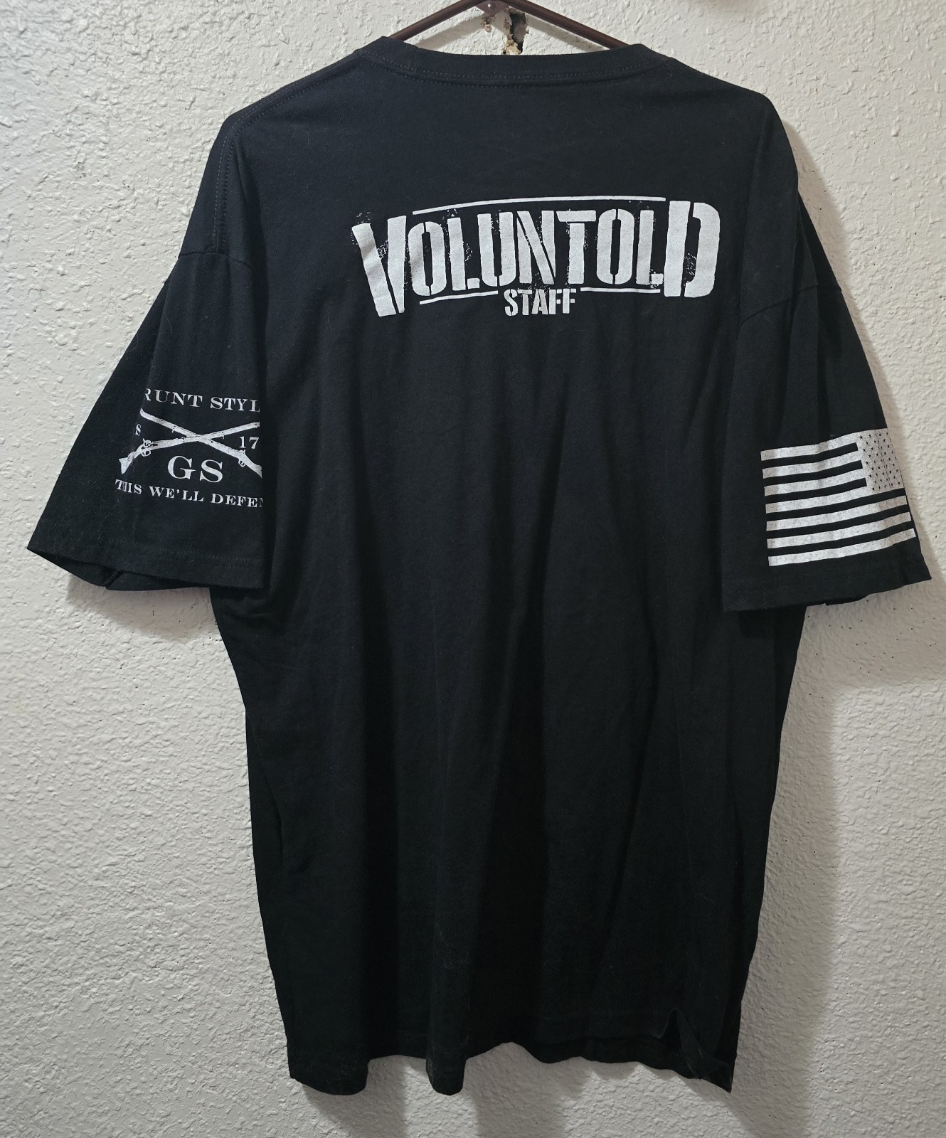 Grunt Style Black XXL T Shirt -Mandatory Events-Voluntold Staff- US Flag -NWOT