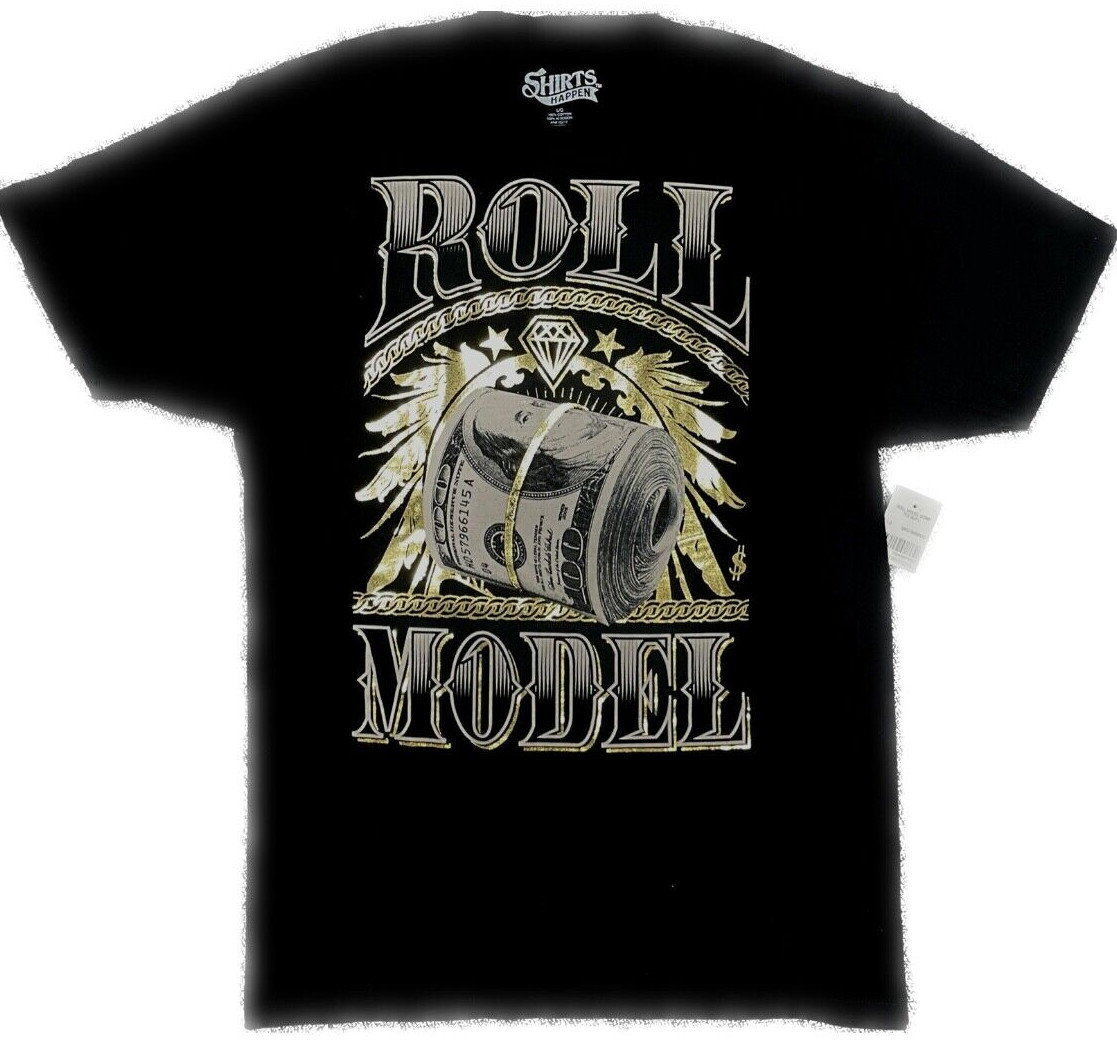 Men’s T Shirt – ROLL MODEL-100 DOLLAR BILL- 100% cotton Black New