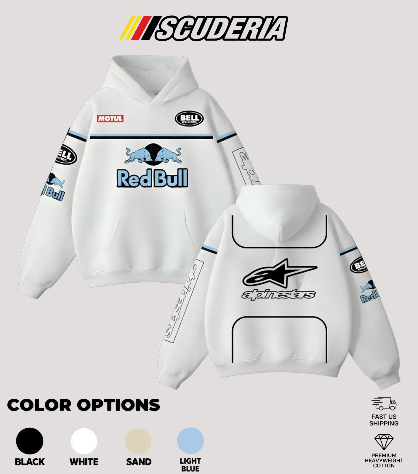 Scuderia Retro Sky Blue Redbull x Alpinestars Racing Hoodie Motor World Champion