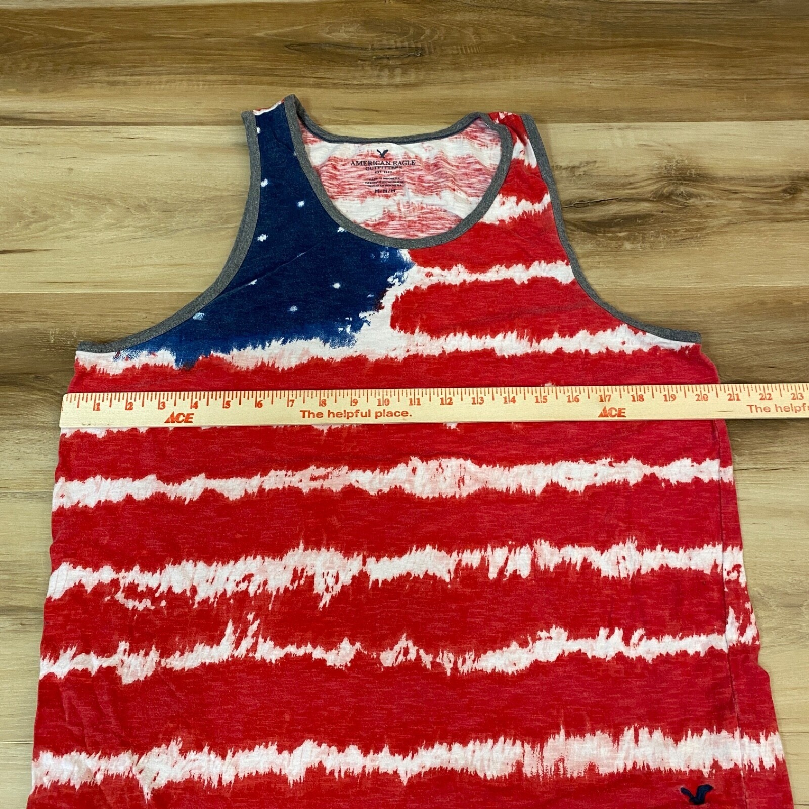American Eagle Tank Top Mens Medium USA Flag Tie Dye Cotton Heritage Red White