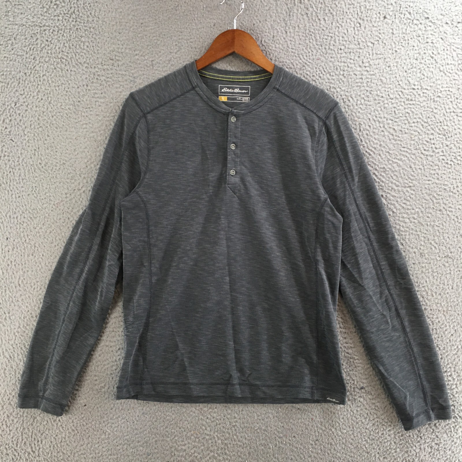 Eddie Bauer Button Up Henley Shirt Long Sleeve Mens S Active Fit Knitted Gray