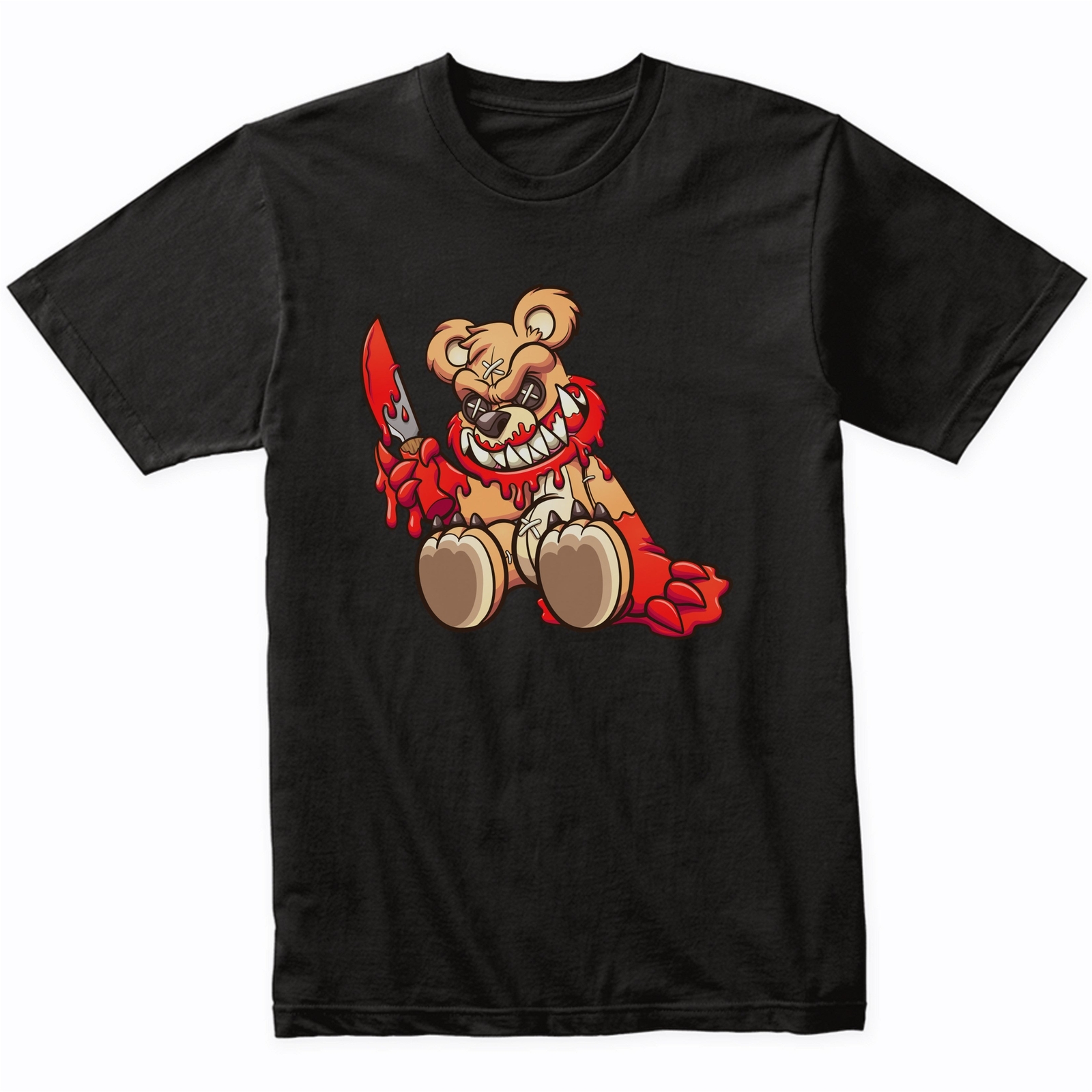 Evil Teddy Bear Covered In Blood Holding a Knife Scary Bear Halloween T-Shirt