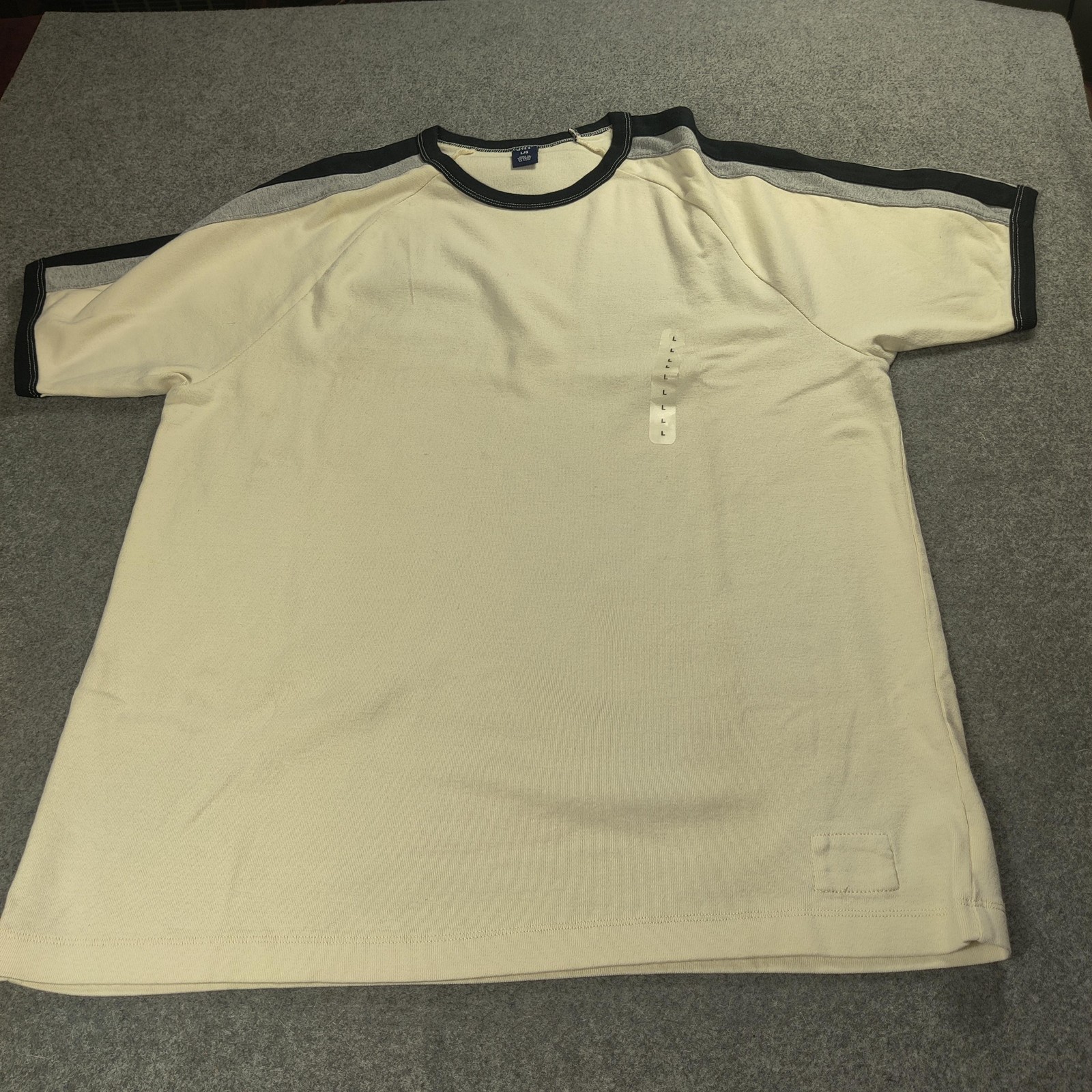 Vintage Gap Shirt Men Large Cream Colorblock Crewneck Contrasting Trim Retro