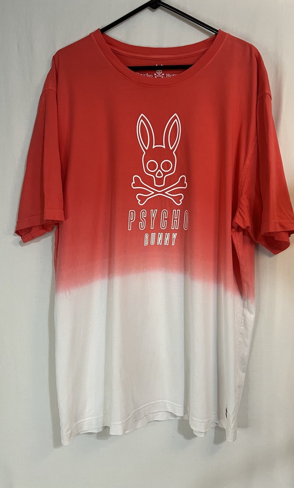 Psycho Bunny Shirt Mens 9 Pink White Ombre Colorblock Logo Print Crewneck Cotton