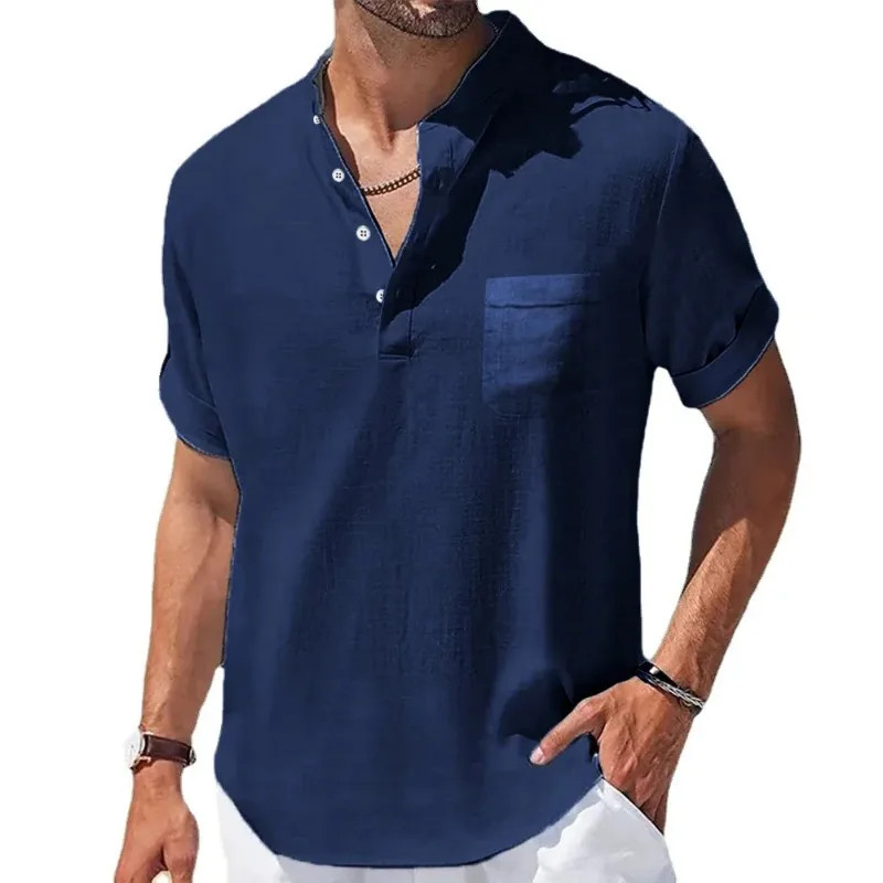 Men’s Breathable Pocket Shirt Summer Beach Casual Oversized Button Tee Gift 4XL