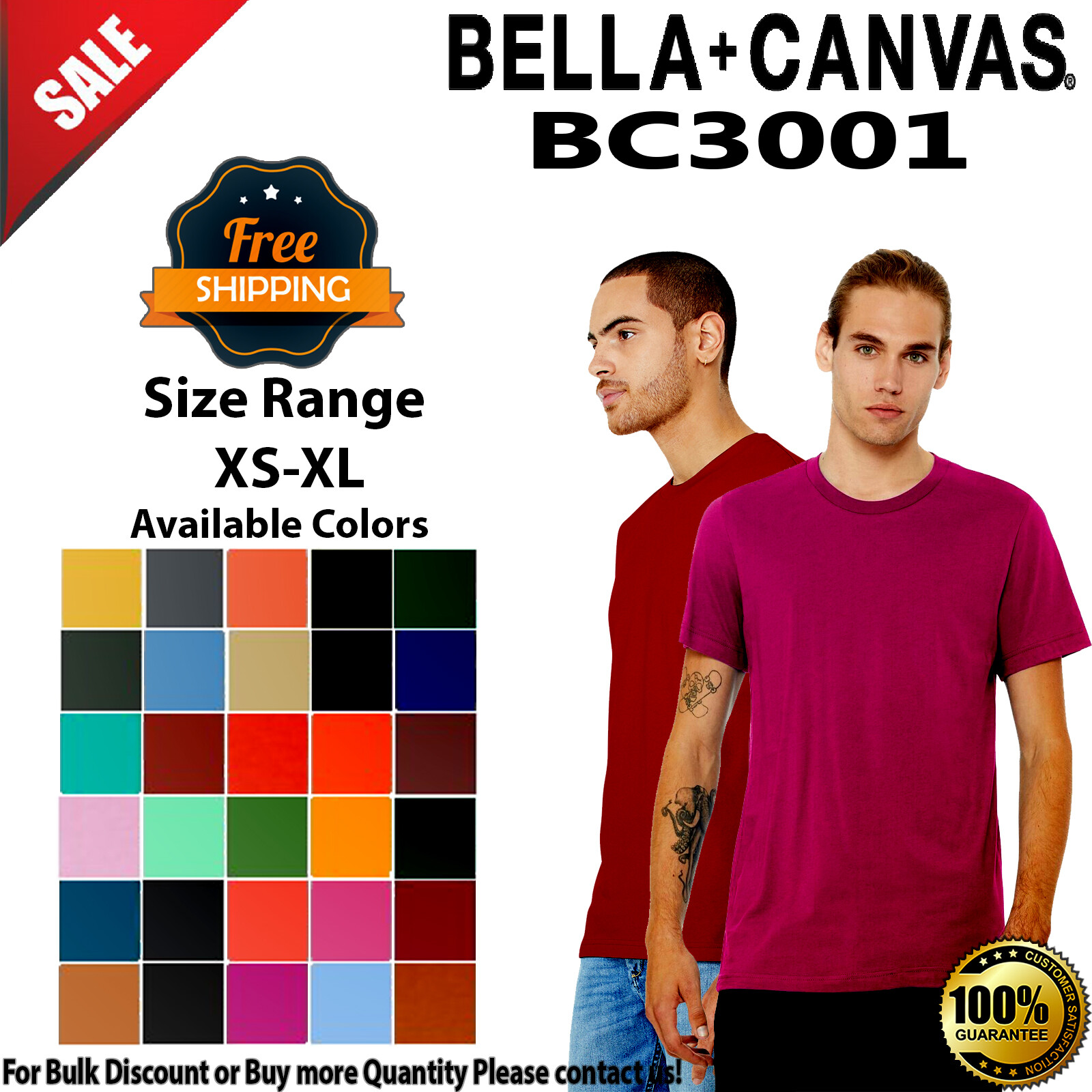 BELLA+CANVAS BC3001 Unisex Short Sleeve Jersey Crew Neck Stylish T-Shirt