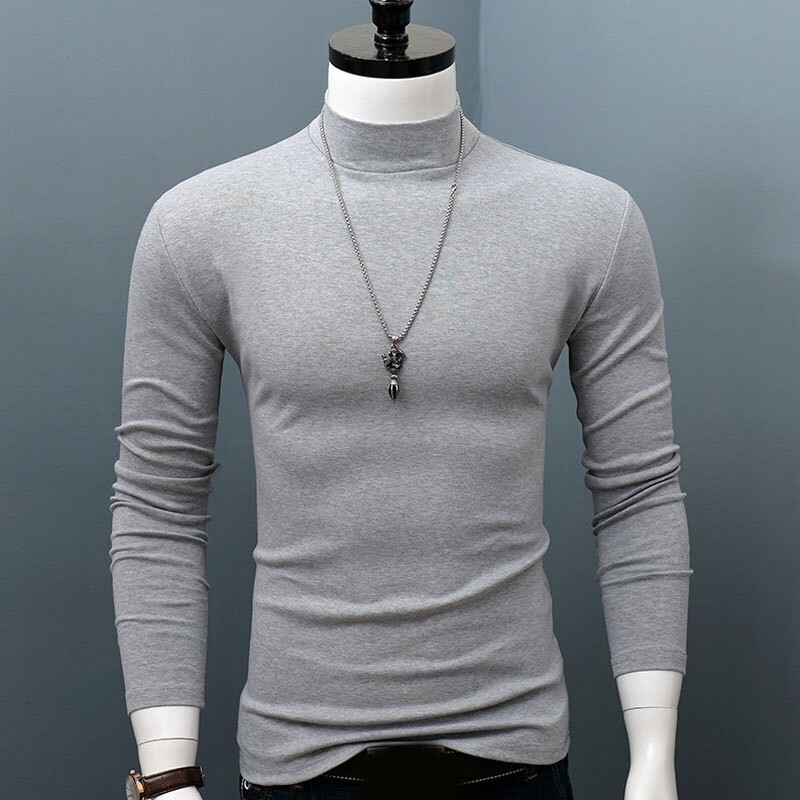 Men High Collar Turtle Neck Shirt Tops Long Sleeve Stretch Jumper Pullover Tee=M