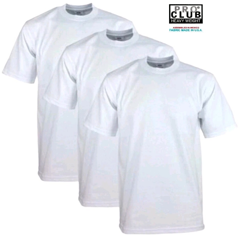 3 PACK PRO CLUB MENS HEAVYWEIGHT TEE SHIRT PLAIN SHORTH SLEEVE PROCLUB M – L