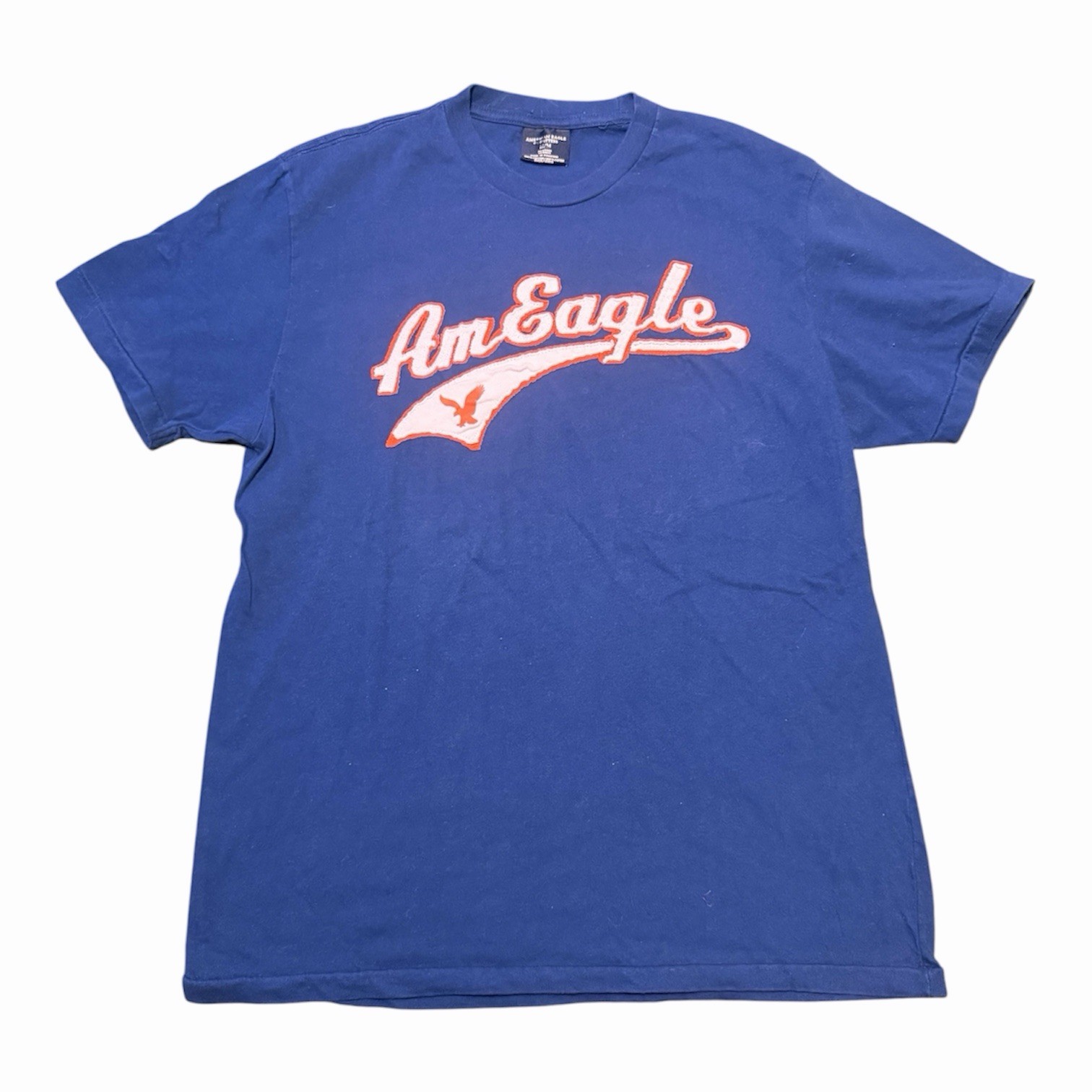 Vintage American Eagle Embroidered Spellout T-Shirt Blue Medium Men’s