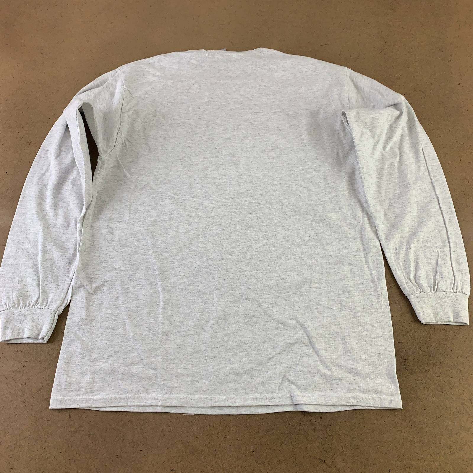 Gildan Mens T-Shirt Gray Heathered Long Sleeve Crew Neck 100% Cotton Tee L New