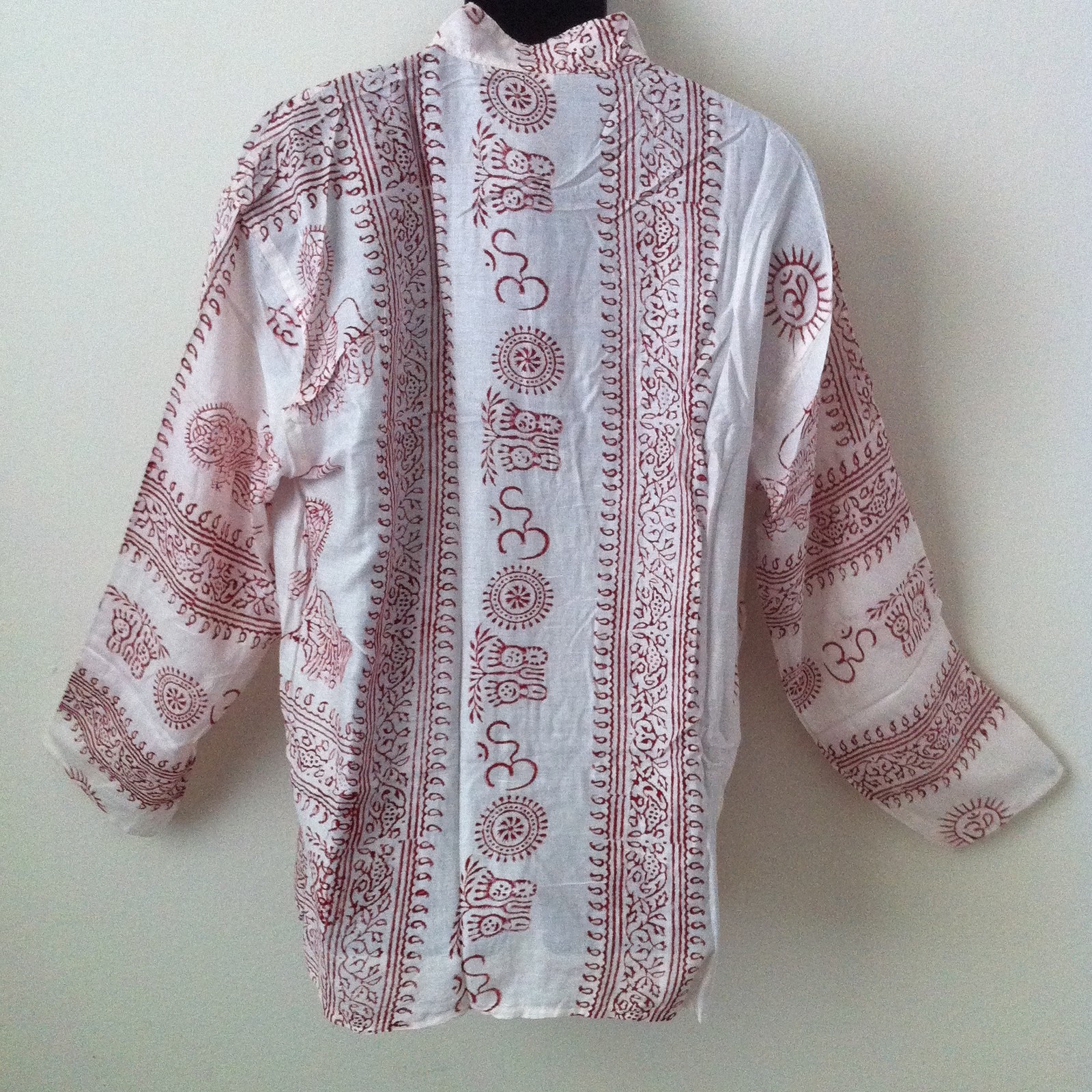 NWT Boho Hippie Om Hare Rama Yoga Top Collarless Cotton Kurta WHITE Shirt Nepal