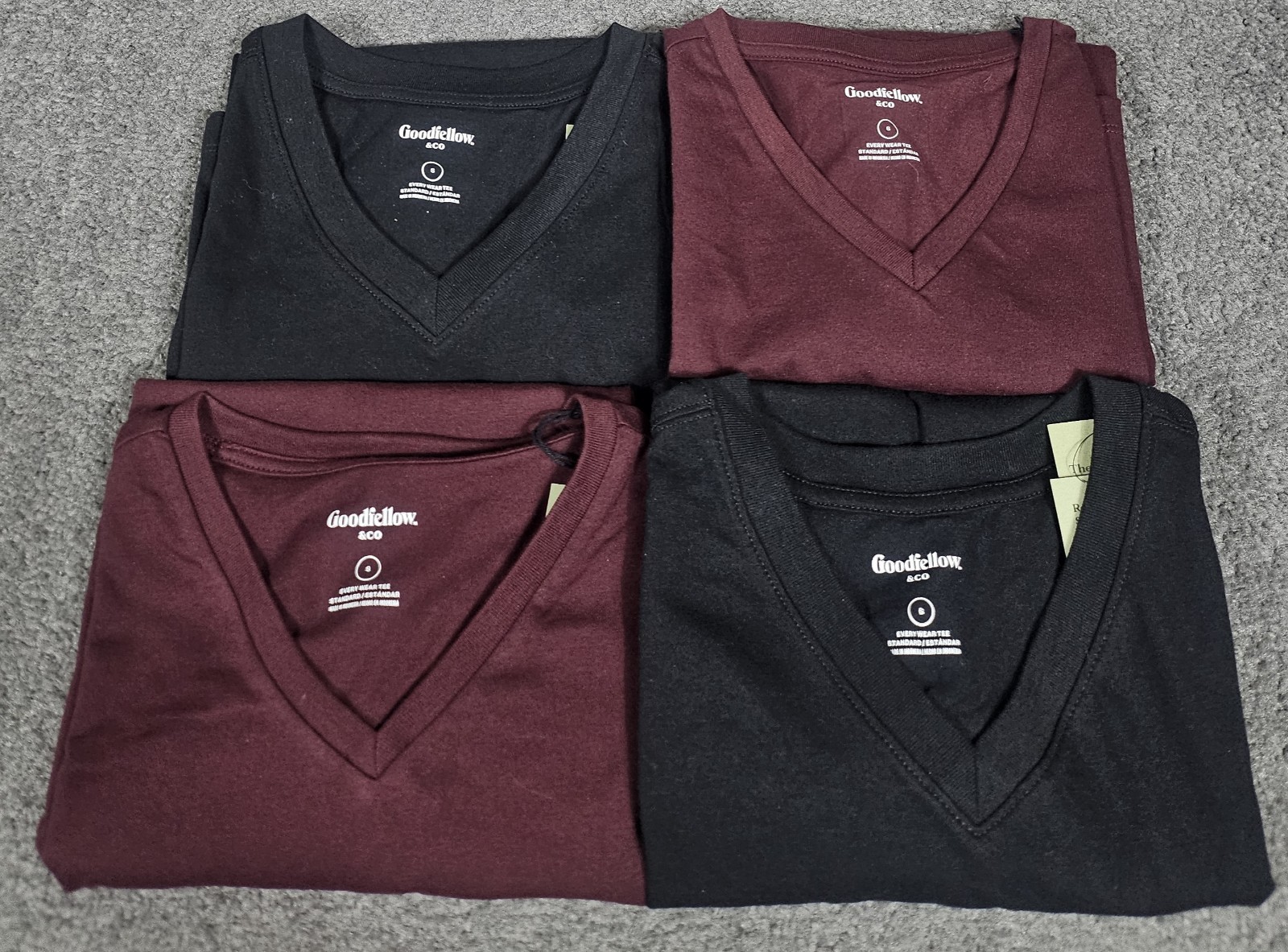 Men’s V Neck T Shirt S” 10 PACK”, 5 Pomegranate, 5 Black Goodfellow Short Sleeve