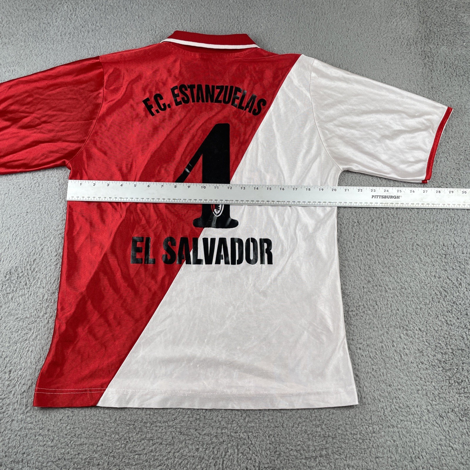 Vintage F.C. Estanzuelas Futbol Club El Salvador XL Red Jersey #4 ASM Fed-com