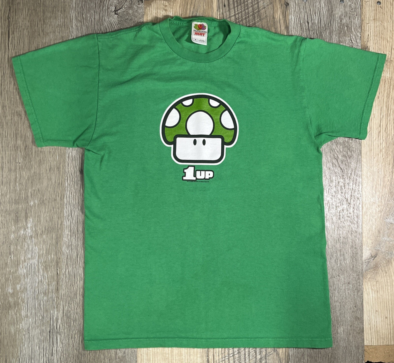 VTG Y2K Nintendo 1Up Mushroom Green T-Shirt Adult M Retro Gaming Mario FOTL 2003