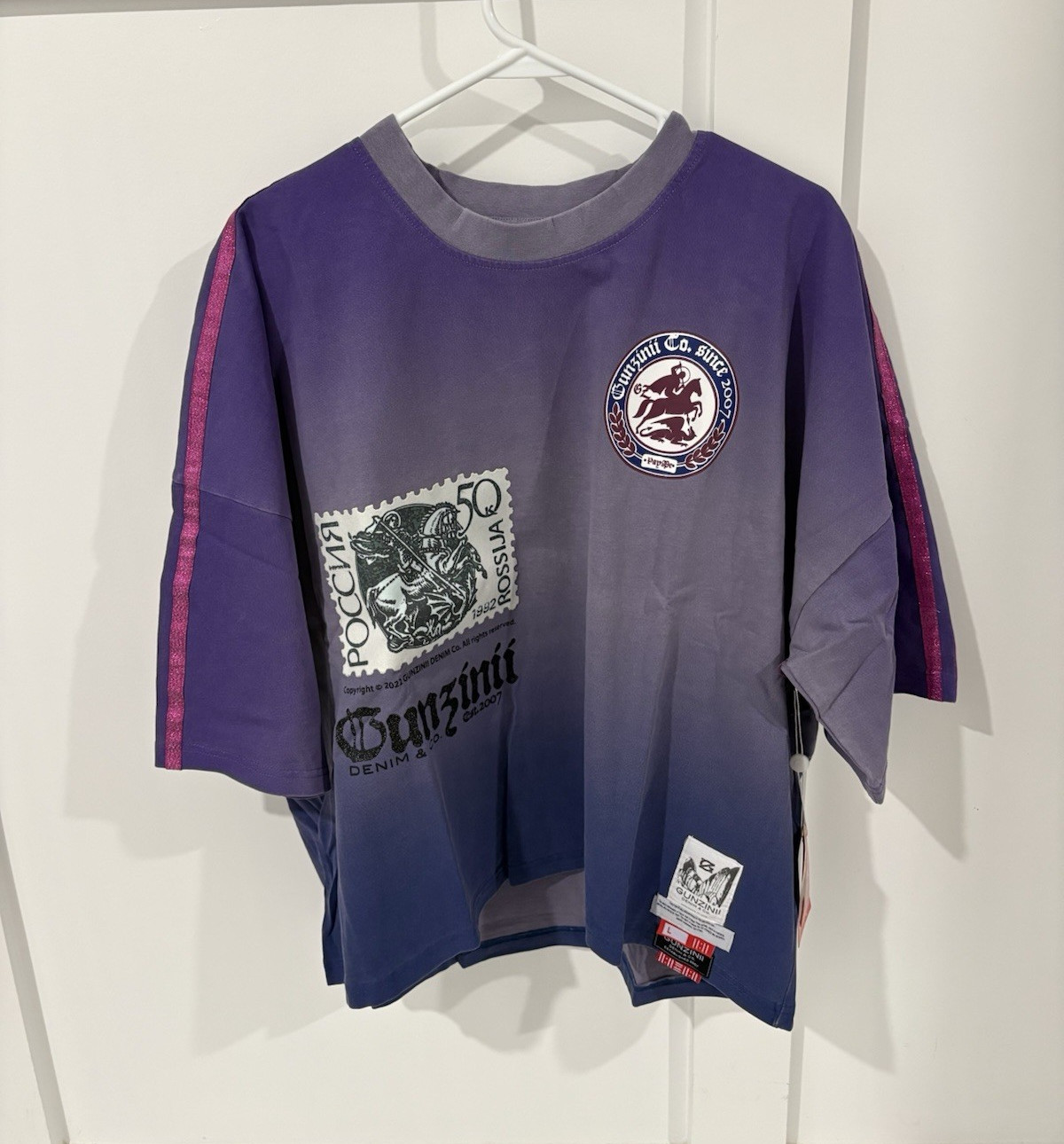 GunzinII Men’s Graphic Print Crew Neck Short Sleeve T-Shirt L Purple GZ564