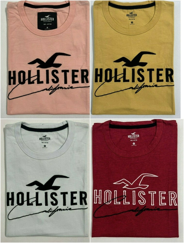Hollister Men’s Applique Graphic T-Shirt Crew Neck Logo Tee Size XS S M L XL XXL