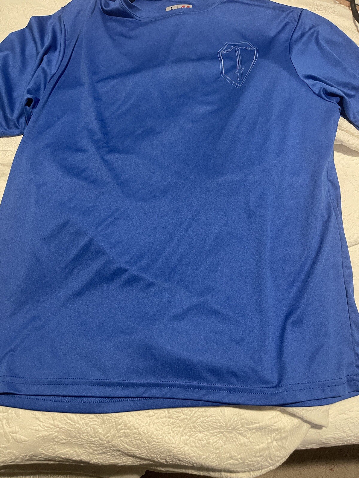 A4 Royal Blue Short Sleeve T-Shirt Size L 22 Pit To Pit 28 Neck To Hem Skater