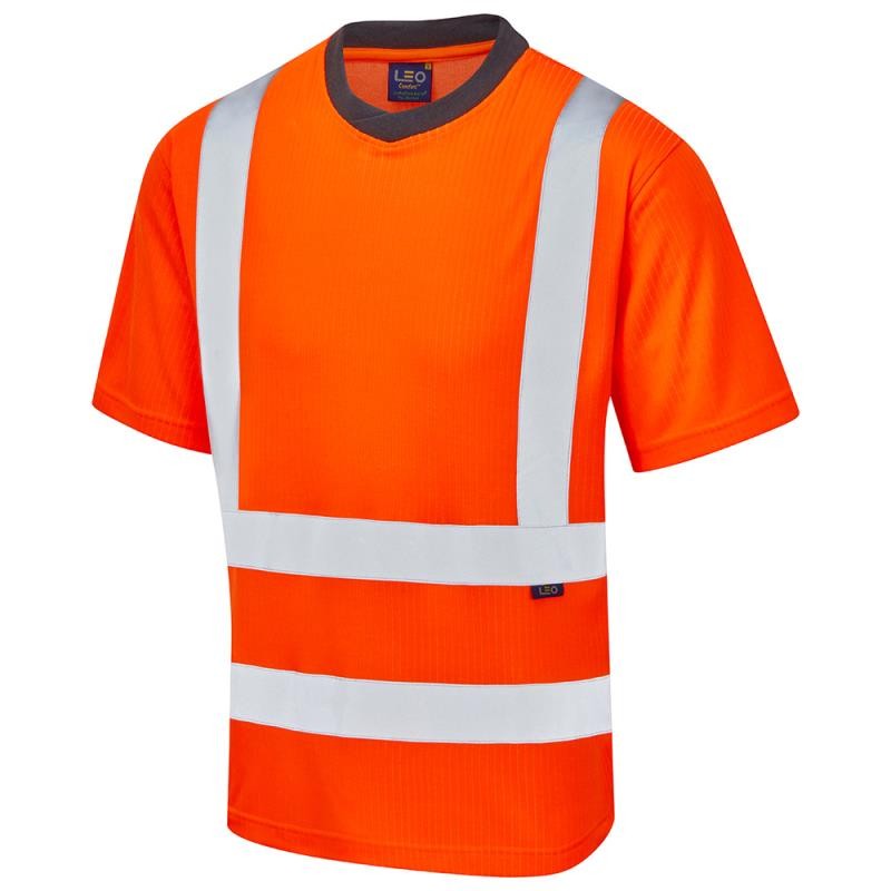 Leo Newport Rail Recycled Sustainable High Visibility Orange T-shirt