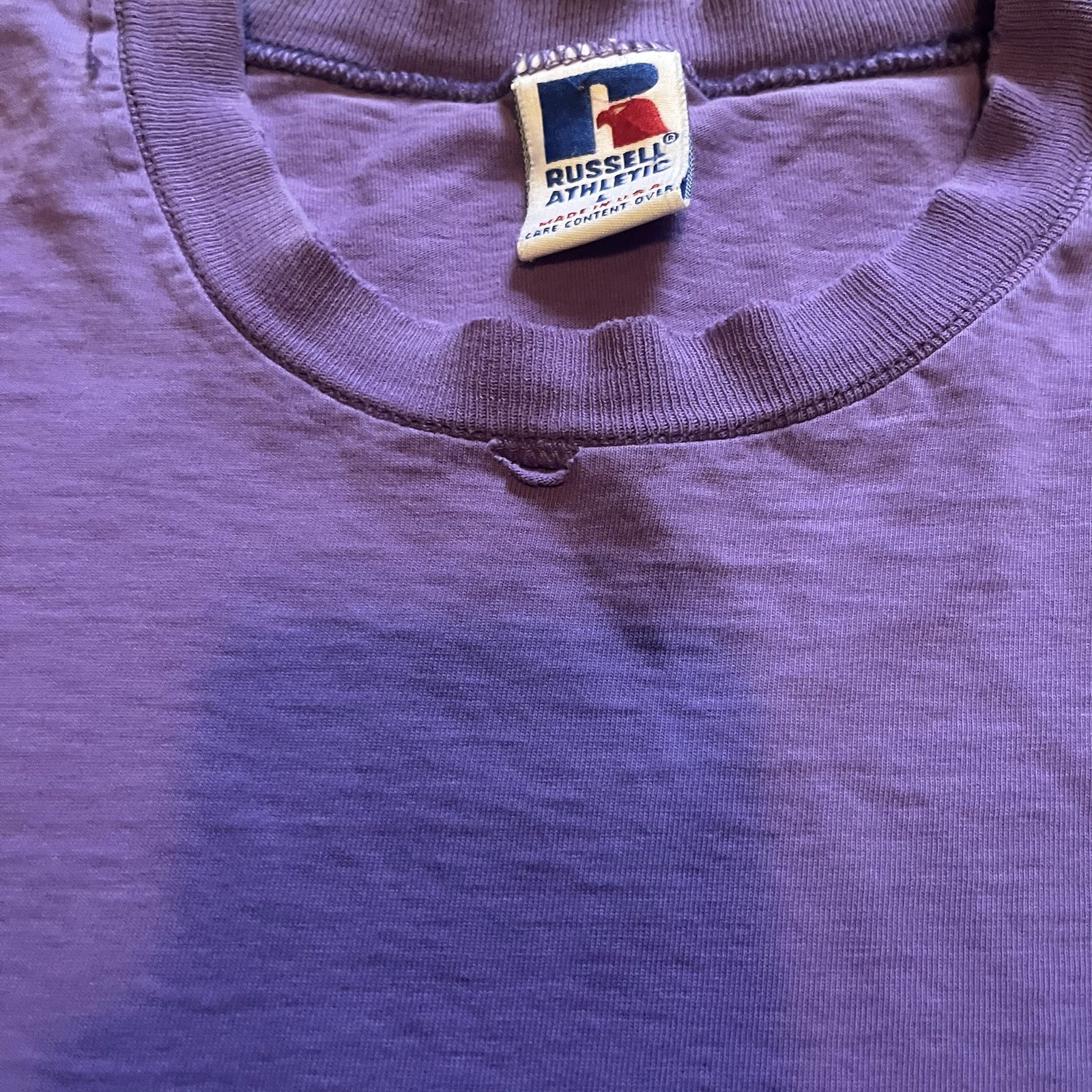 Vintage 90s Russell Athletic Pocket T Shirt Ghost Pocket Men’s Large Faded Purp