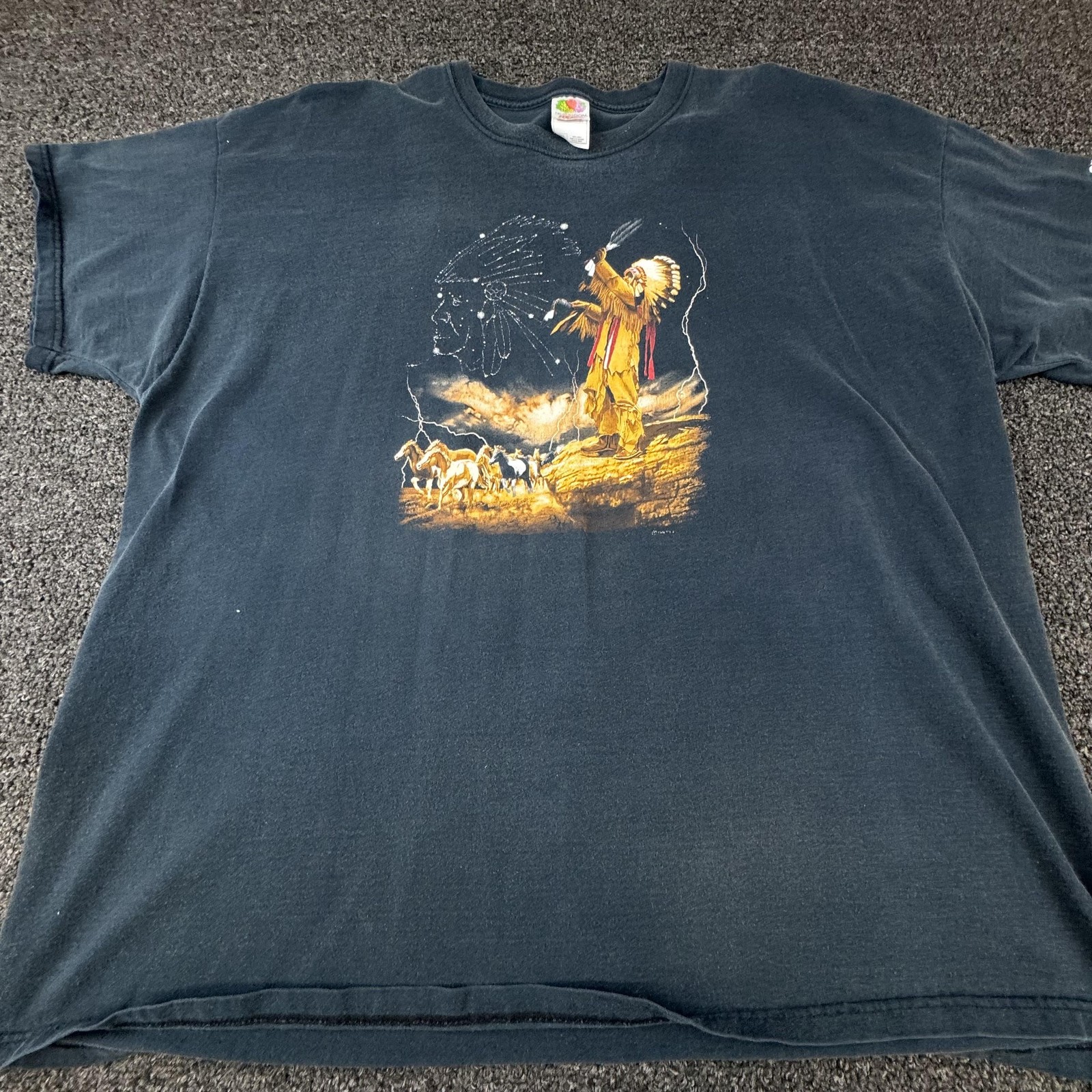 Vtg Fruit Of The Loom Shirt Mens 3XL Black Oklahoma Native American Indian