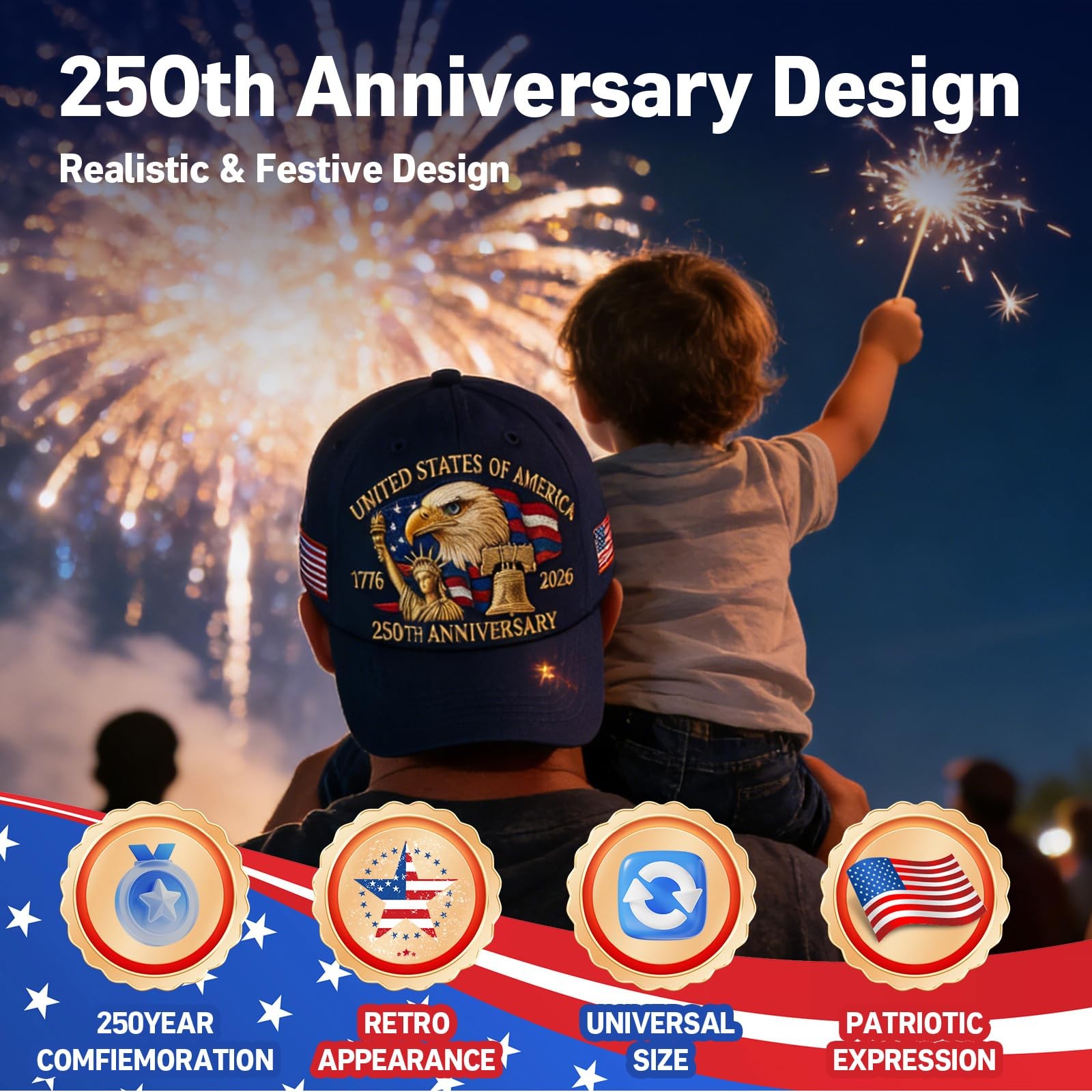 250th Anniversary USA Hat Adjustable United States 250th Anniversary Hat Ret…