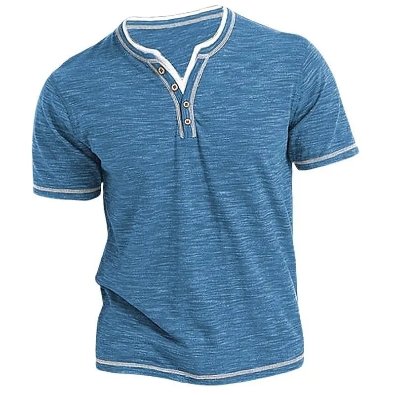 Men’s Cotton V-Neck Henley T-Shirt – Slim Fit Short Sleeve Casual Top