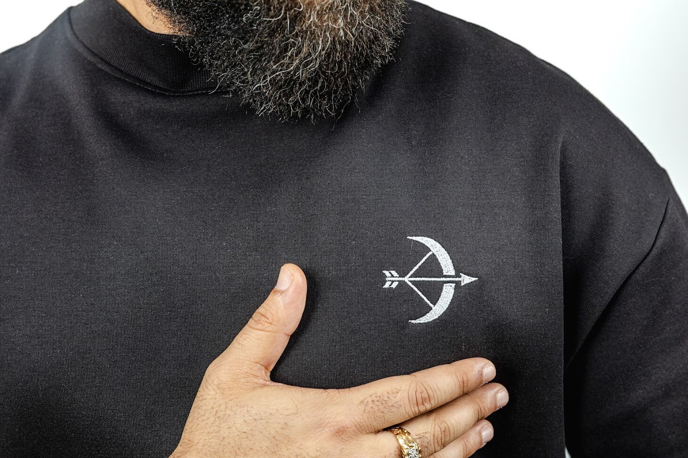 Oversized Boxy Tee Black Mock Neck Drop Shoulder Heavyweight Cotton