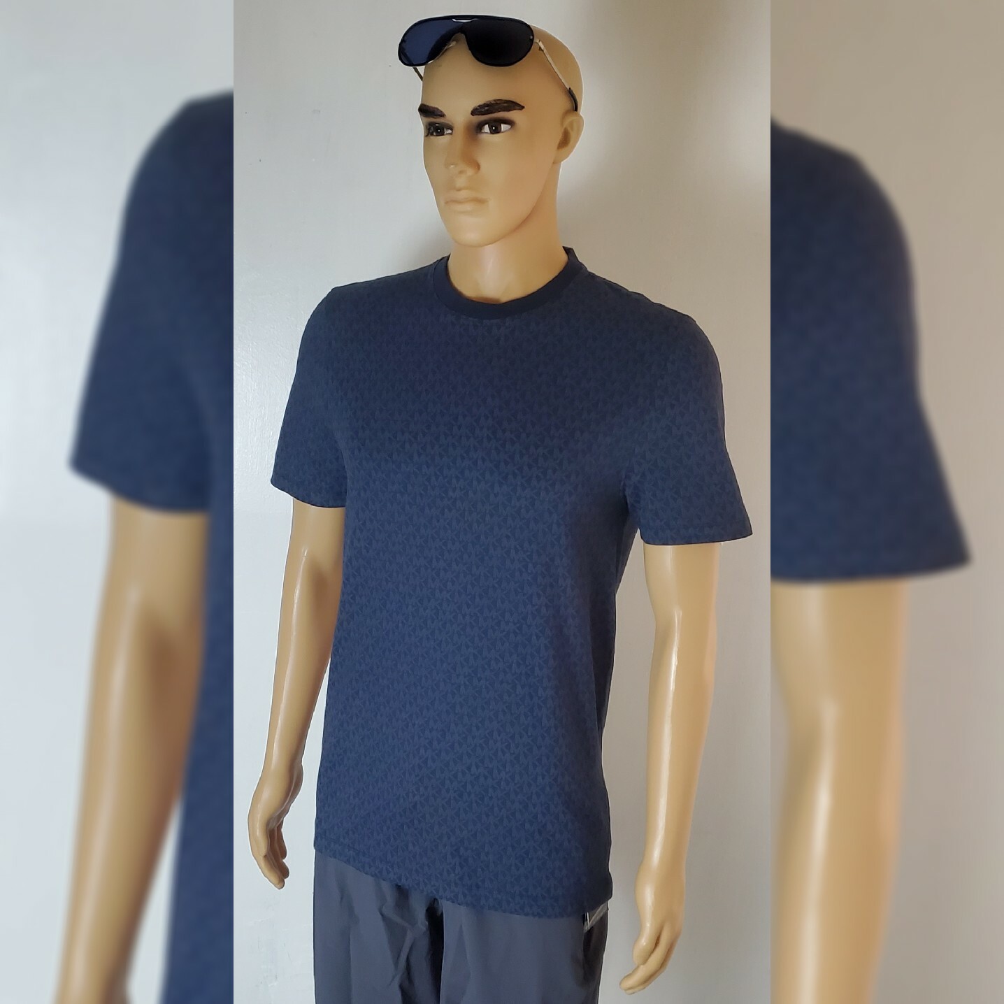 NWT MICHAEL KORS SHORT SLEEVE TSHIRT MEN’S ALLOVER MK LOGO PRINT SIZE M BLUE