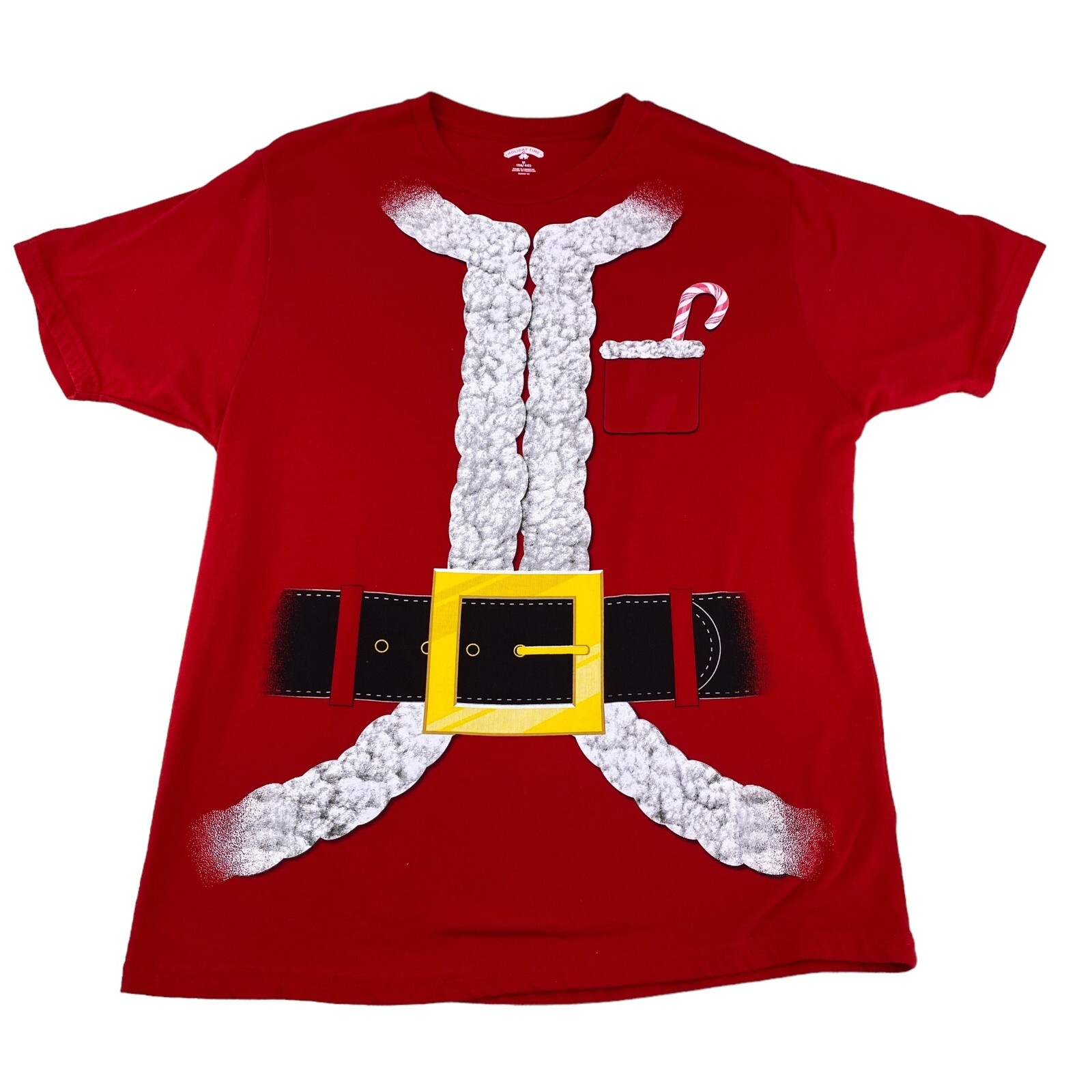 Holiday Time Mens Christmas Santa Claus T-Shirt Tee Size Medium Red Short Sleeve