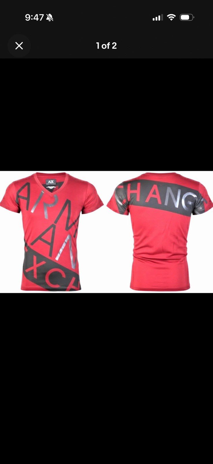ARMANI EXCHANGE Red Black BIAS Short Sleeve Slim Fit Designer V-NECK T-shirt NWT