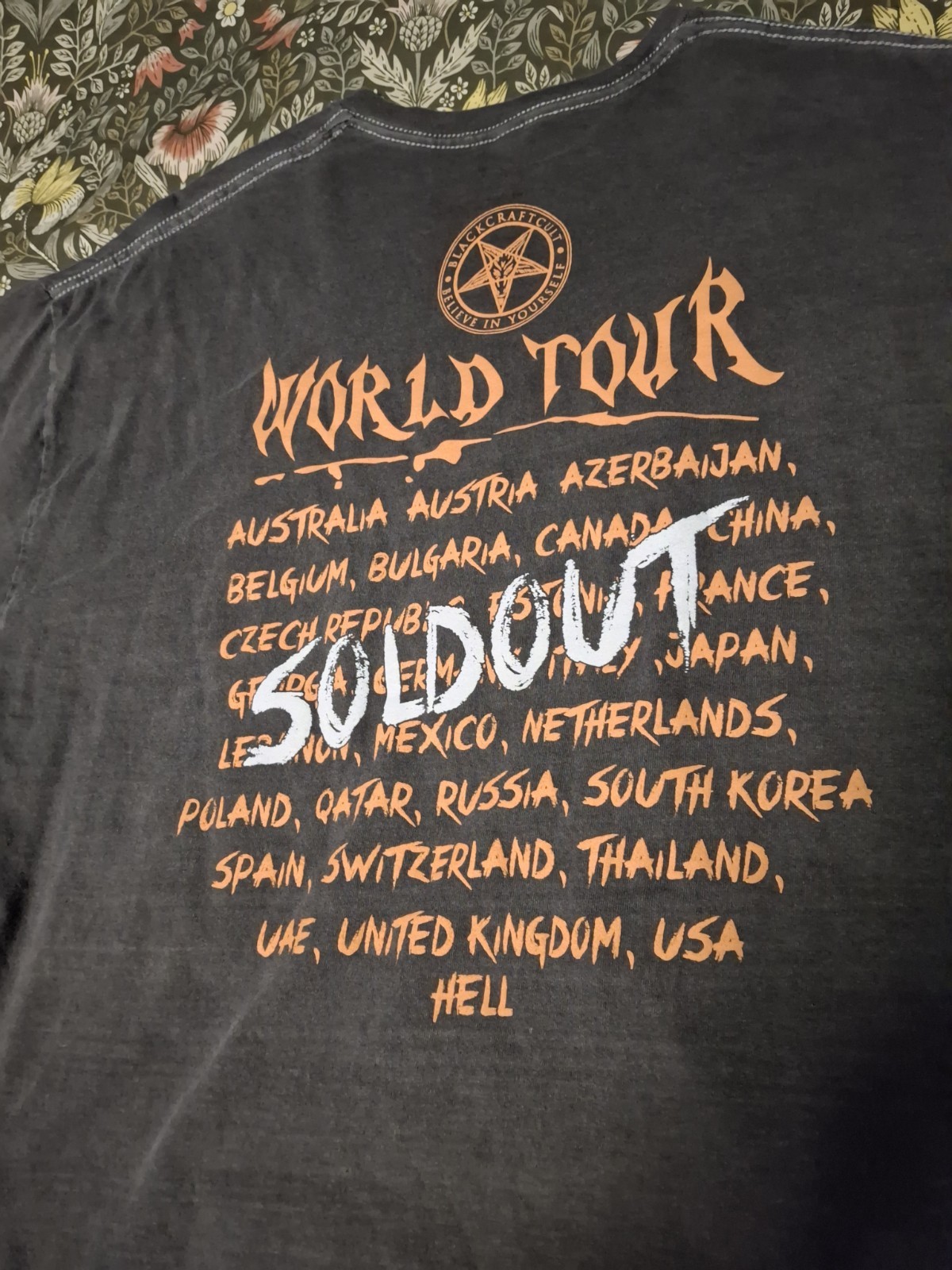 Blackcraft Cult World Tour T Shirt Size XL Gray Short Sleeve Double Sided Gothic